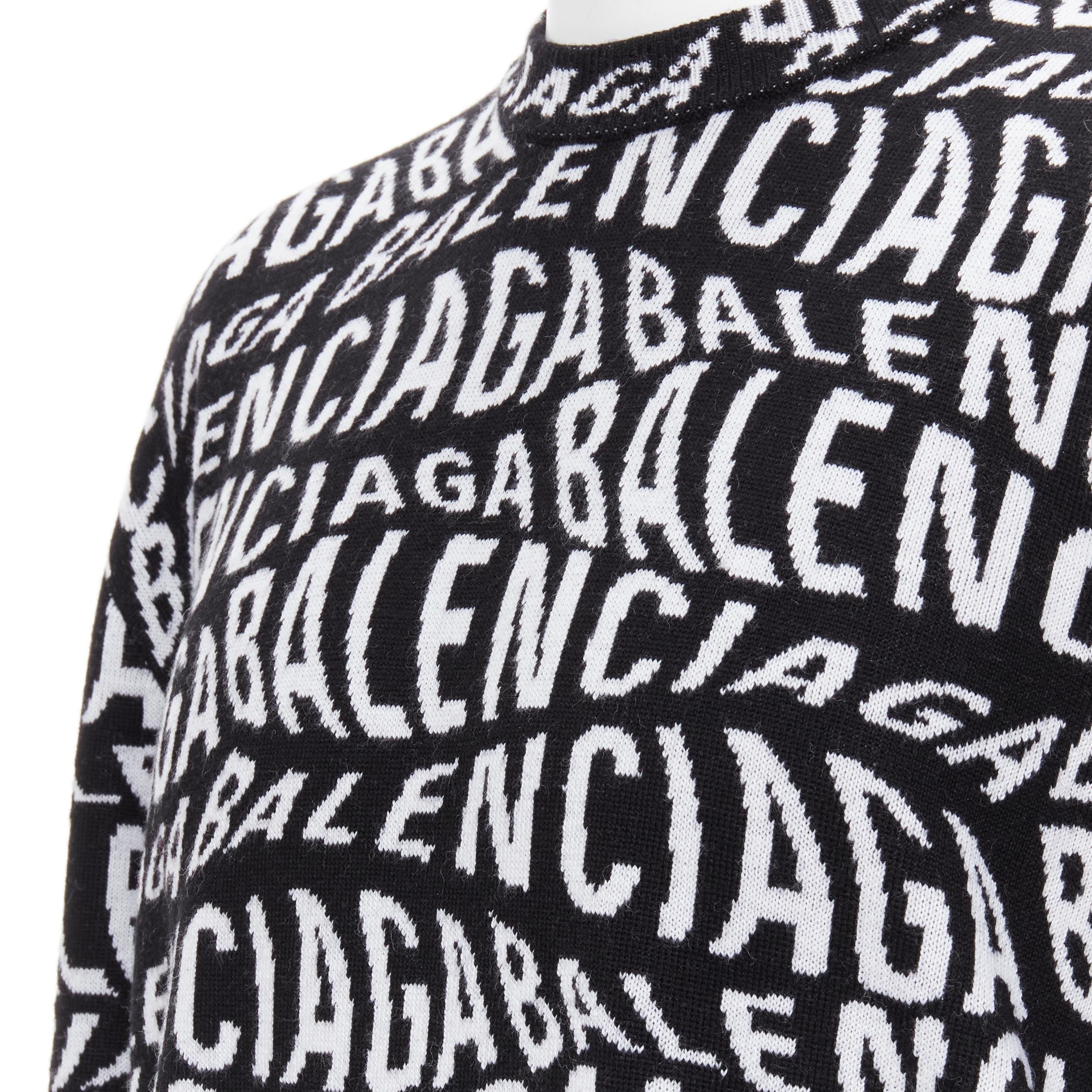 new BALENCIAGA 2019 Logo Wave optical illusion black white wool sweater pull L 
Reference: TGAS/B01554 
Brand: Balenciaga 
Designer: Demna Gvasalia 
Material: Wool 
Color: Black 
Extra Detail: Logo Wave collection. Crew neck. 
Made in: Romania