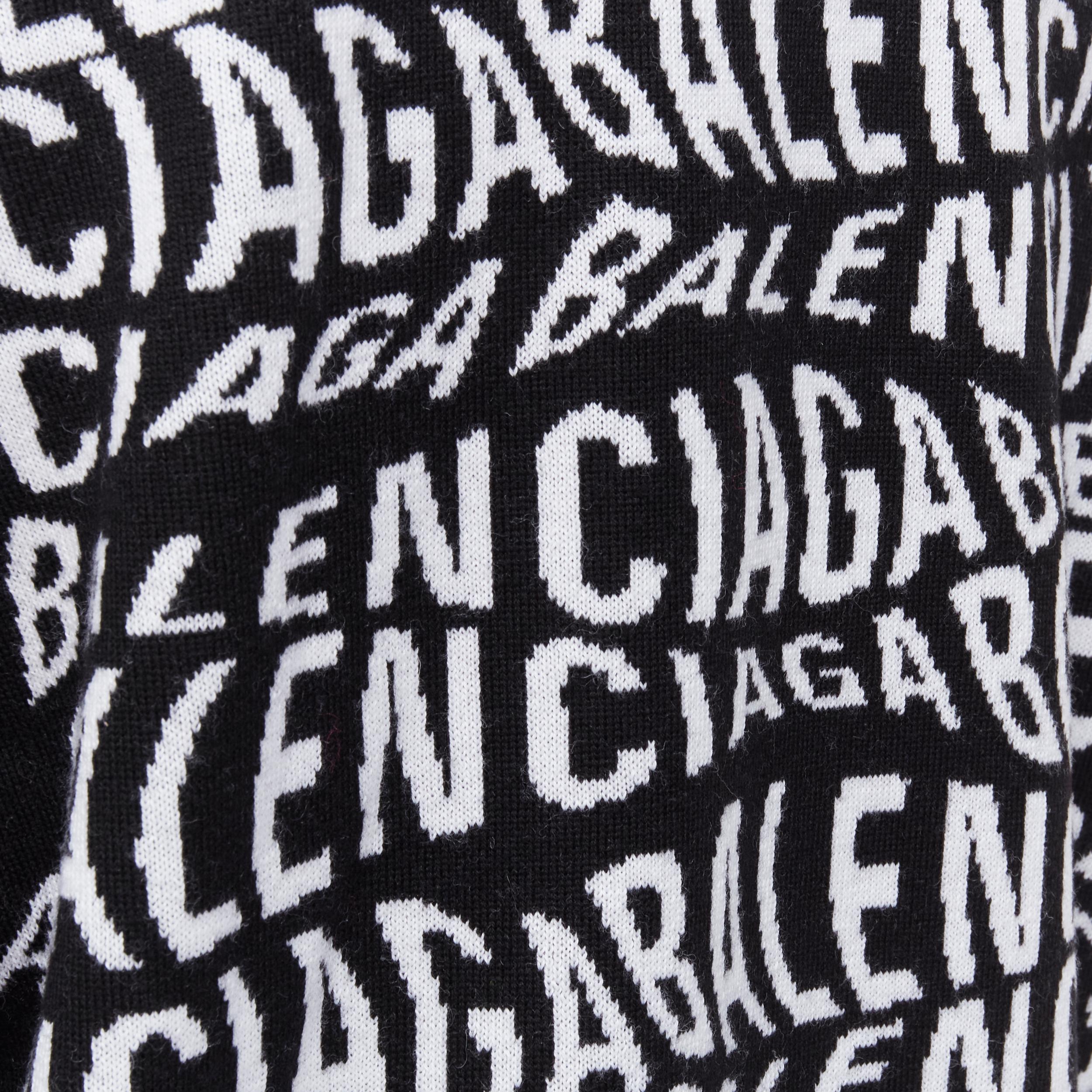new BALENCIAGA 2019 Logo Wave optical illusion black white wool sweater pull L 1