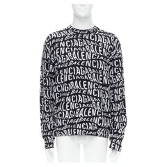new BALENCIAGA 2019 Logo Wave optical illusion black white wool sweater pull L
