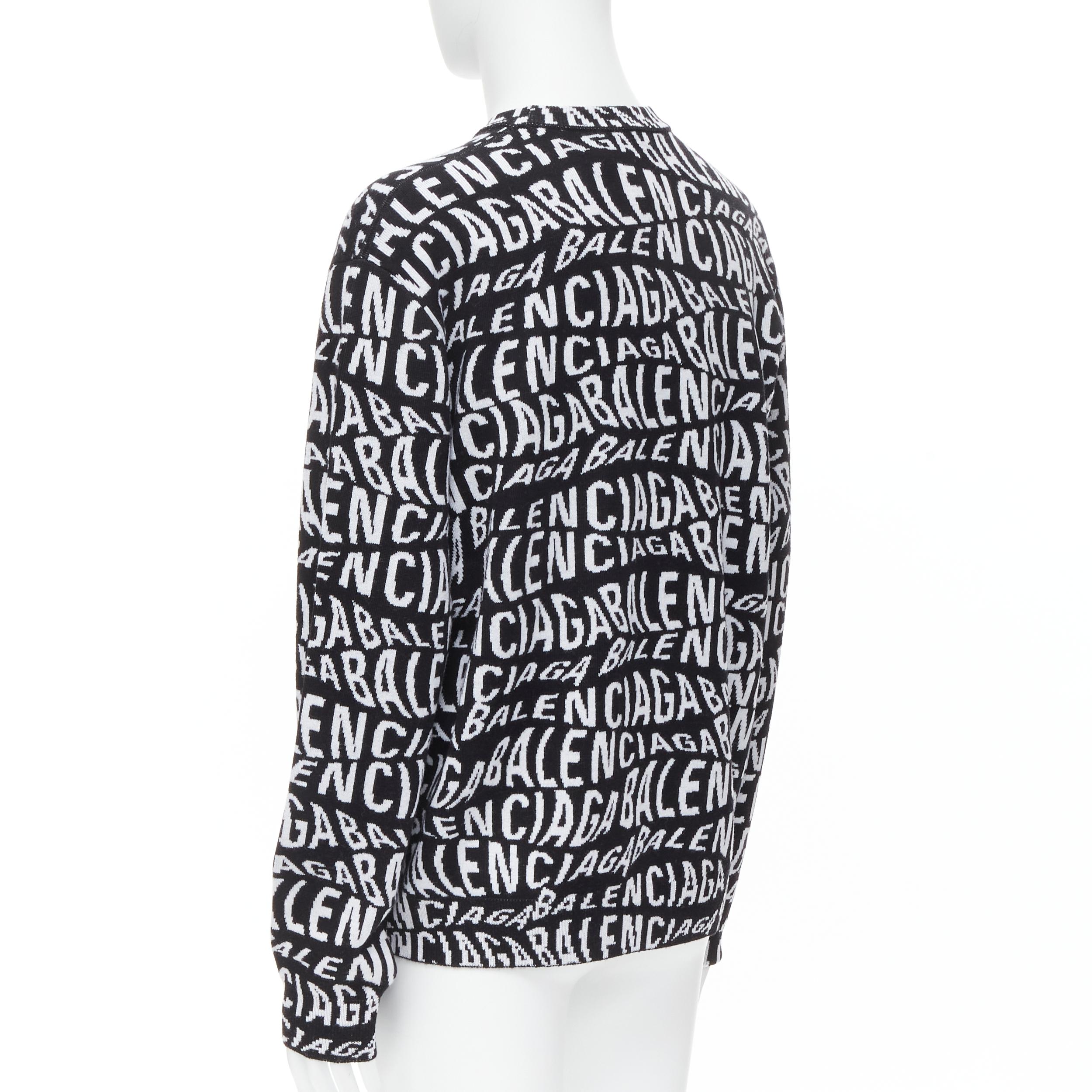 Men's new BALENCIAGA 2019 Logo Wave optical illusion black white wool sweater pull M