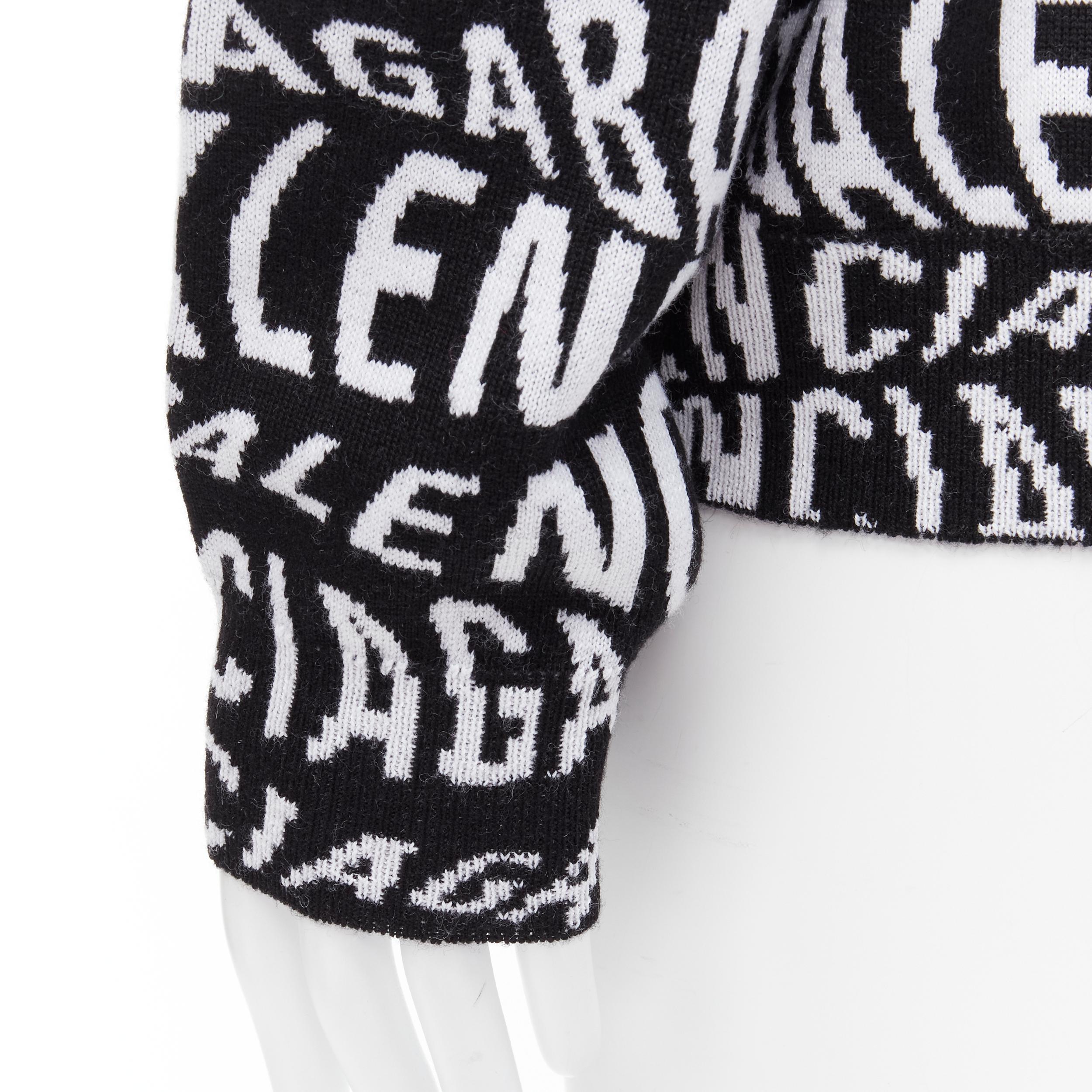 new BALENCIAGA 2019 Logo Wave optical illusion black white wool sweater pull M 1