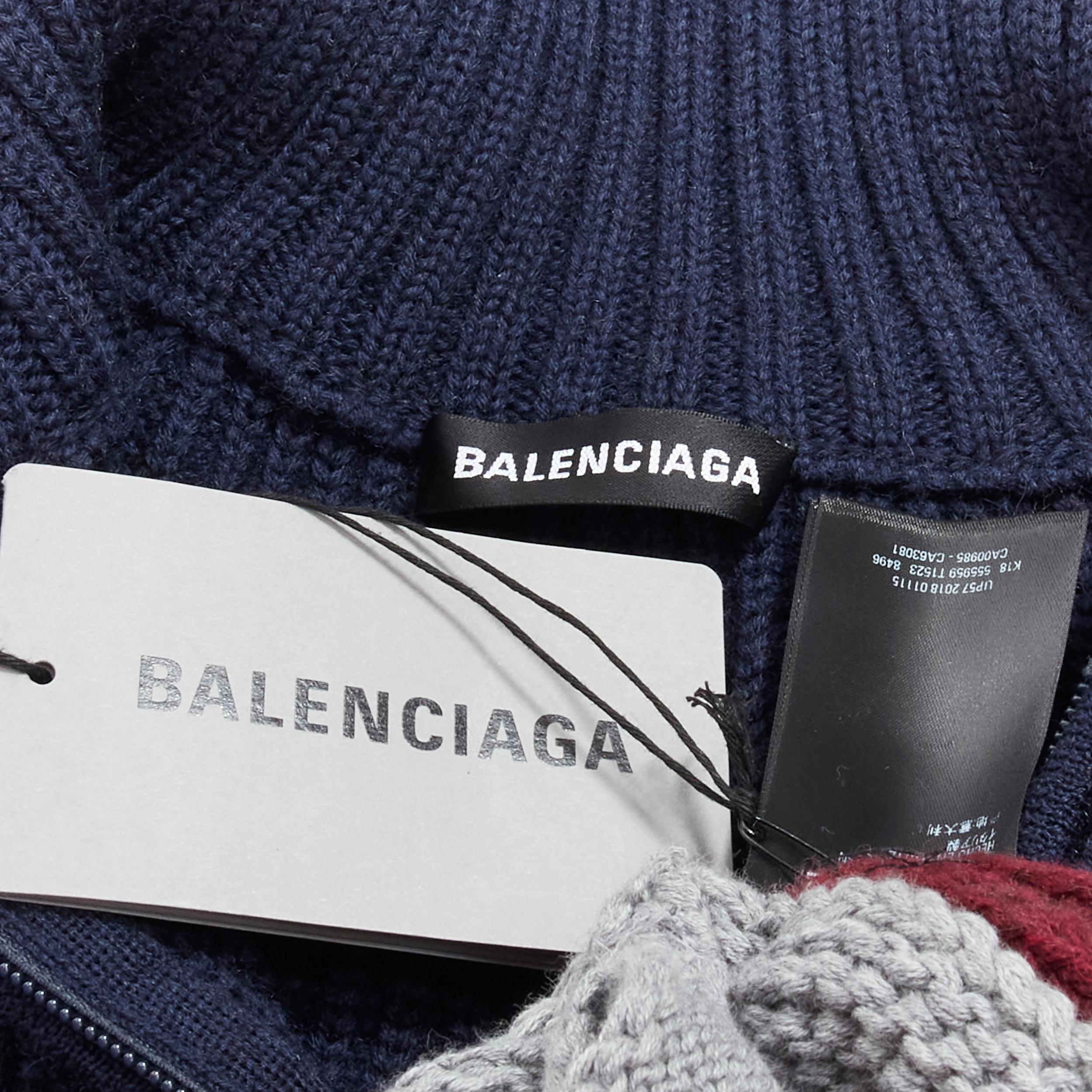 new BALENCIAGA 2019 Runway 3 layered cable knit distressed oversized sweater M en vente 6