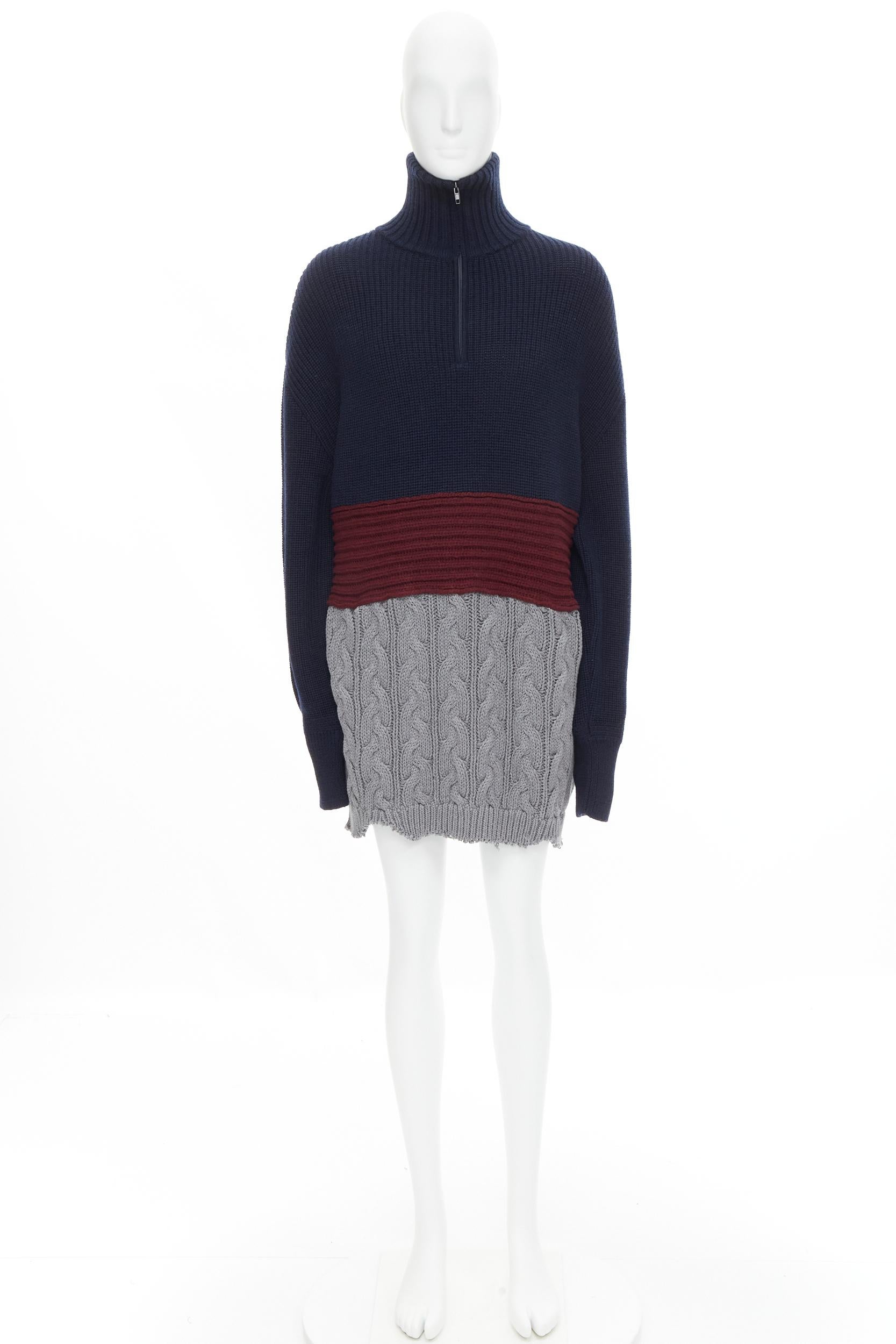 new BALENCIAGA 2019 Runway 3 layered cable knit distressed oversized sweater M en vente 7