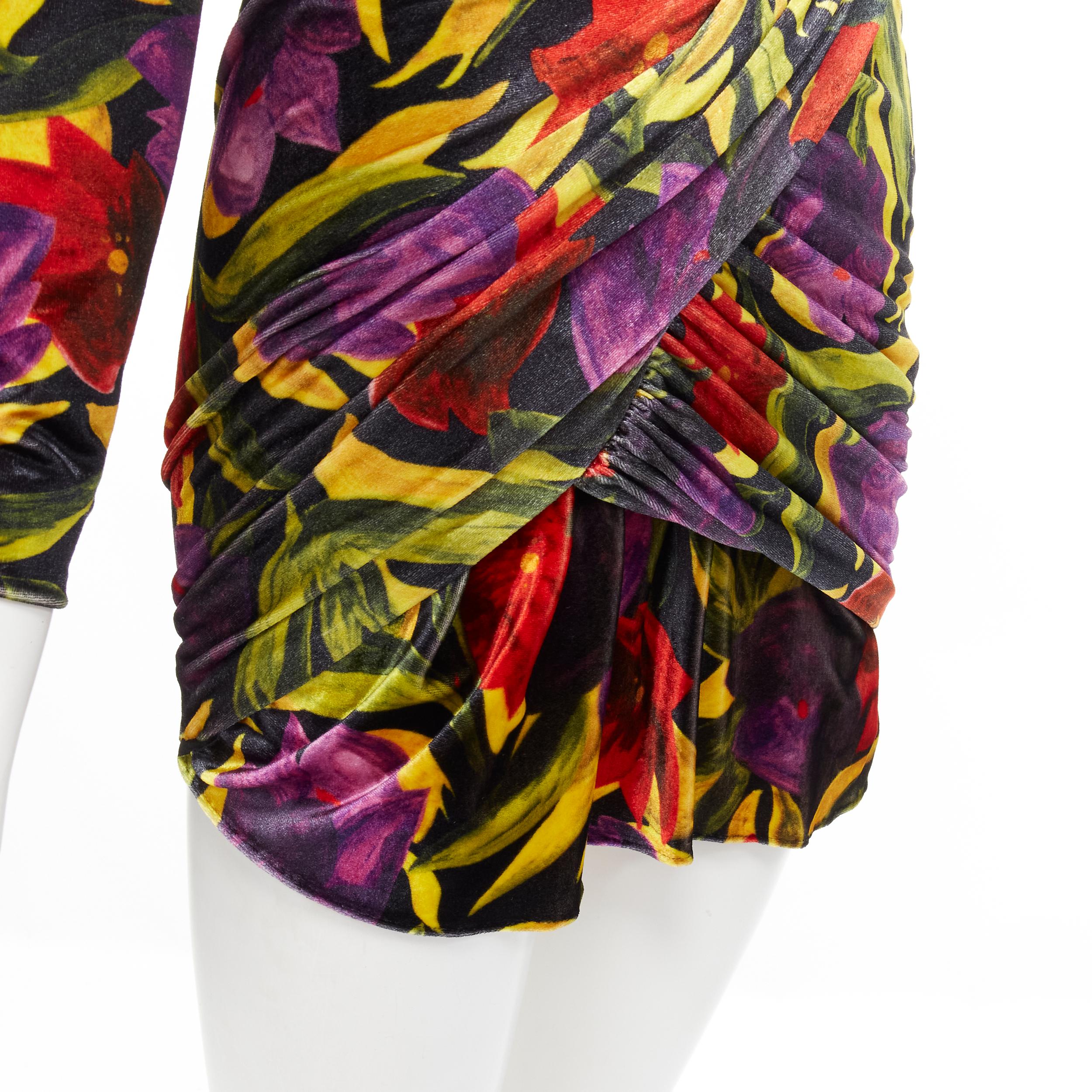 Women's new BALENCIAGA 2019 Runway Demna floral velvet wrap draped mini dress FR36 S For Sale