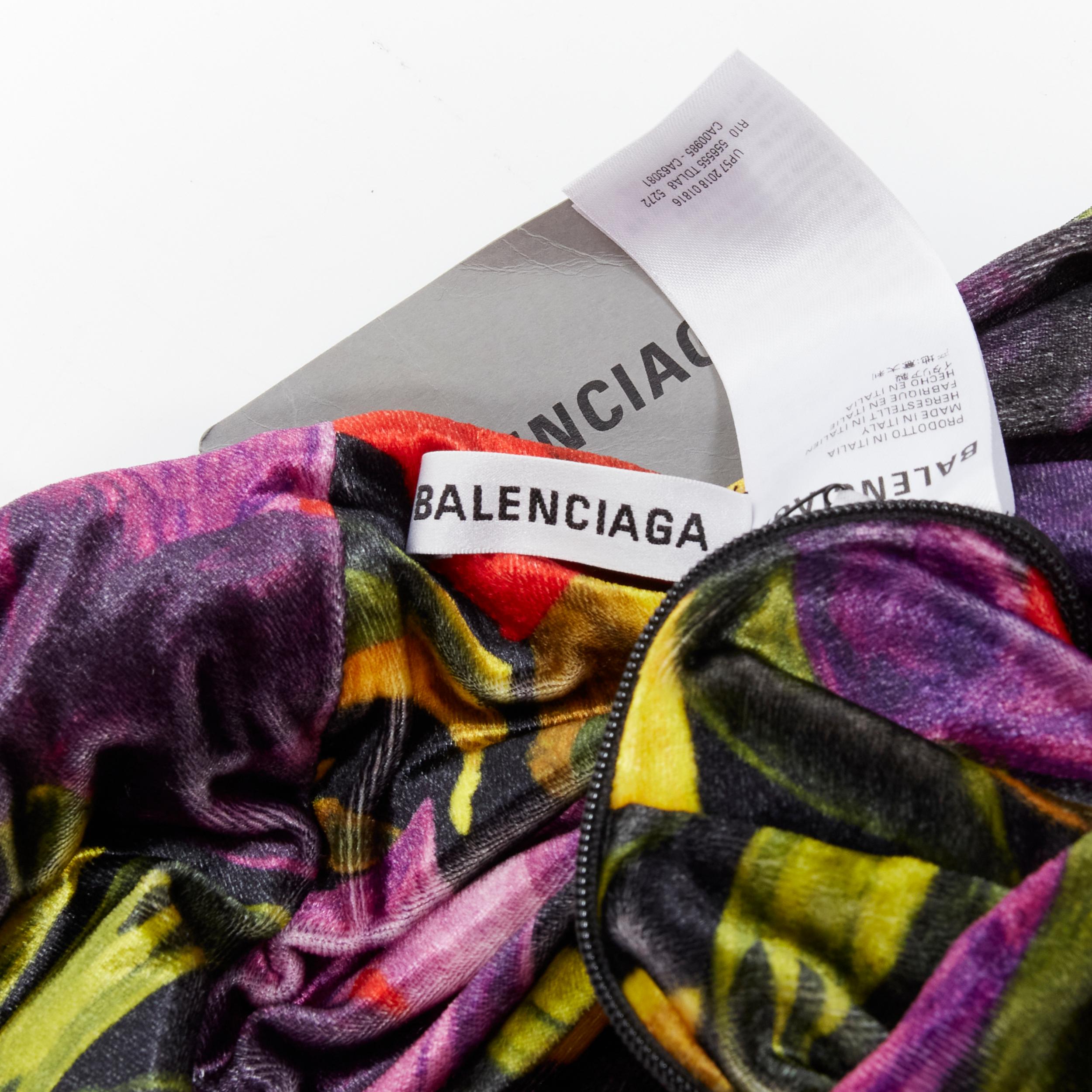 new BALENCIAGA 2019 Runway Demna floral velvet wrap draped mini dress FR36 S For Sale 1