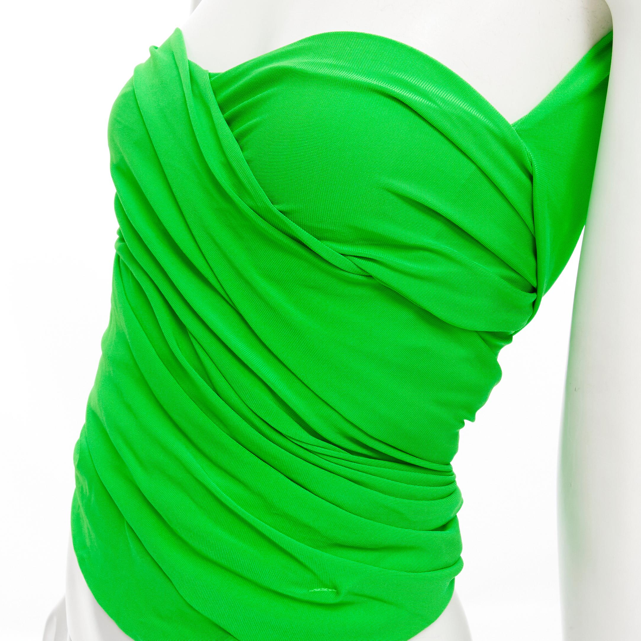 new BALENCIAGA 2019 Runway green draped wrap bustier reversed halter top M FR38 
Reference: TGAS/C00512 
Brand: Balenciaga 
Designer: Demna 
Collection: Spring Summer 2019 Runway 
Material: Viscose 
Color: Green 
Pattern: Solid 
Extra Detail: Fully