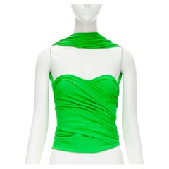 new BALENCIAGA 2019 Runway green draped wrap bustier reversed halter top M FR38