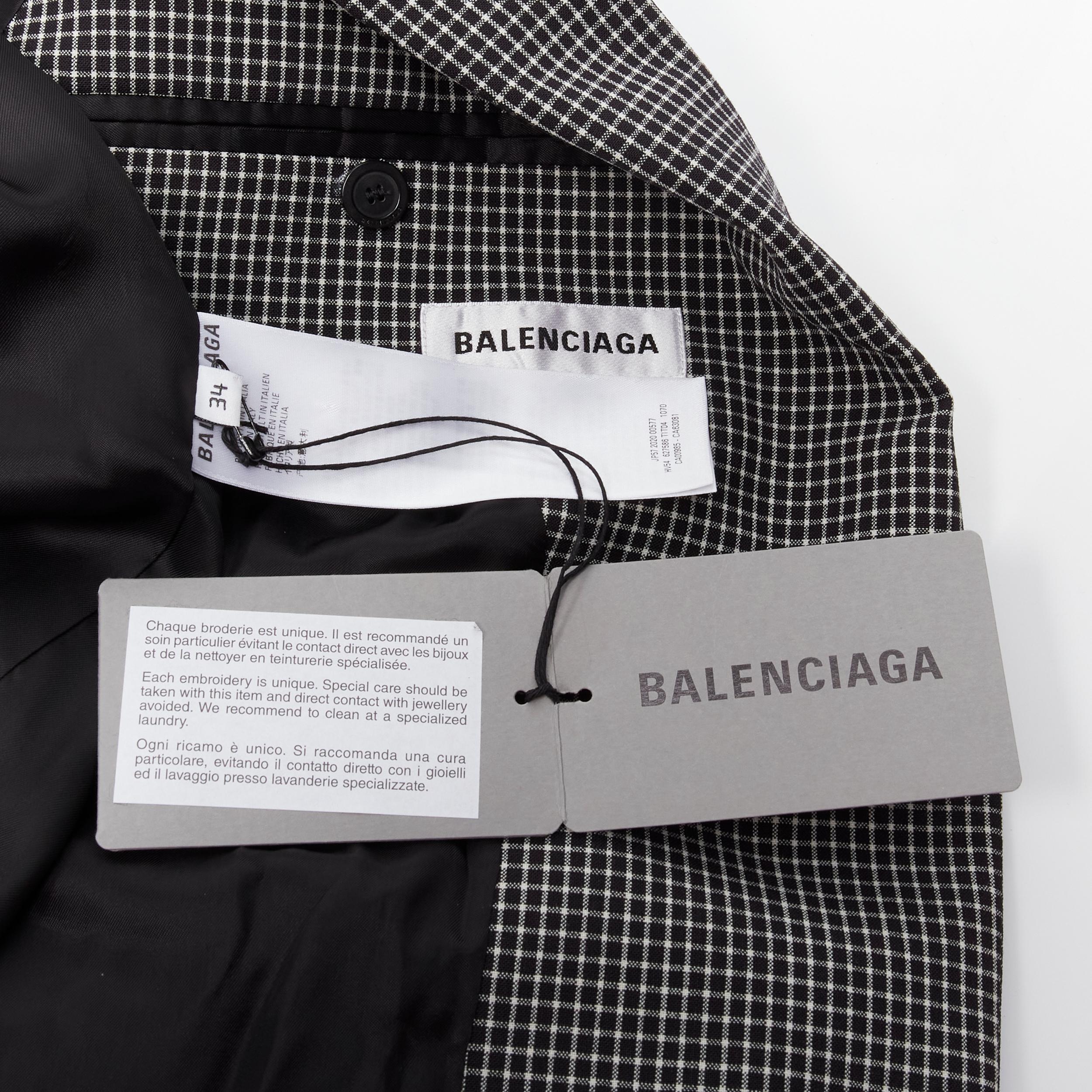 new BALENCIAGA 2020 Demna black white gingham check oversized blazer FR34 XS 1