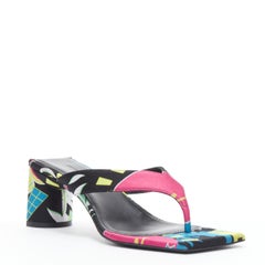 new BALENCIAGA 2020 floral satin square toe mid heel mule thong sandals EU35