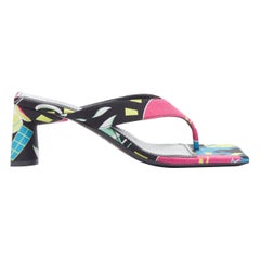 new BALENCIAGA 2020 floral satin square toe mid heel mule thong sandals EU35