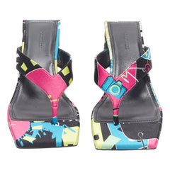 new BALENCIAGA 2020 floral satin square toe mid heel mule thong sandals EU39