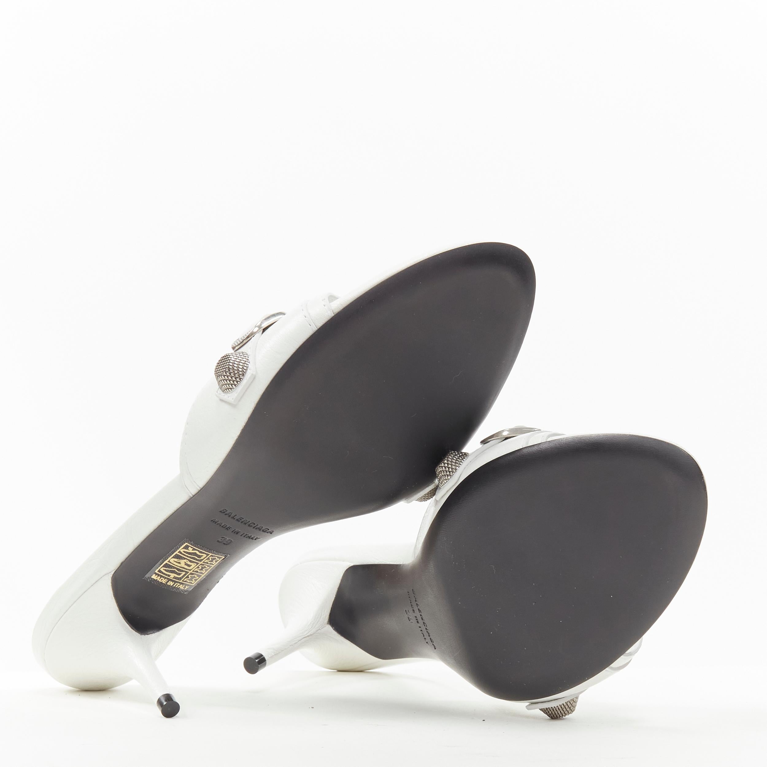 new BALENCIAGA 2022 Cagole white leather silver studded mule heel EU39 US9 4