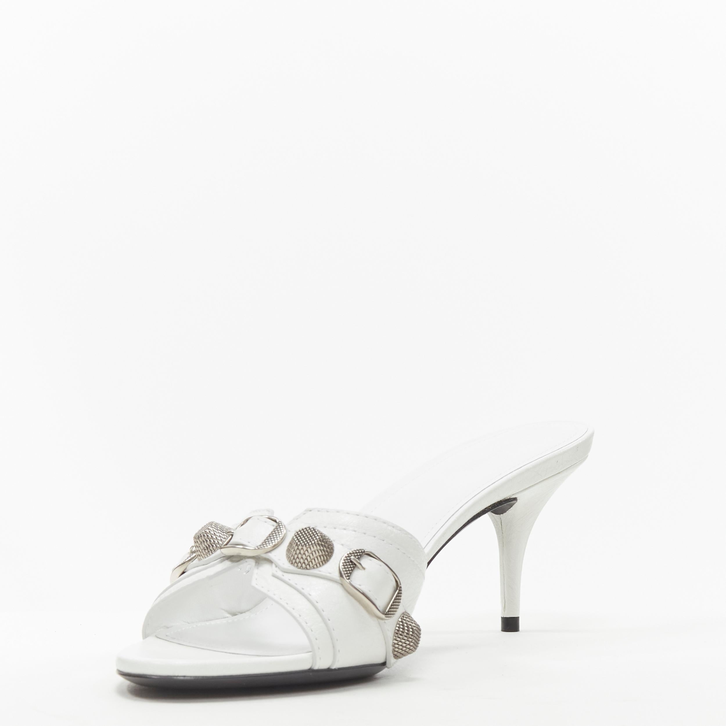 new BALENCIAGA 2022 Cagole white leather silver studded mule heel EU39 ...