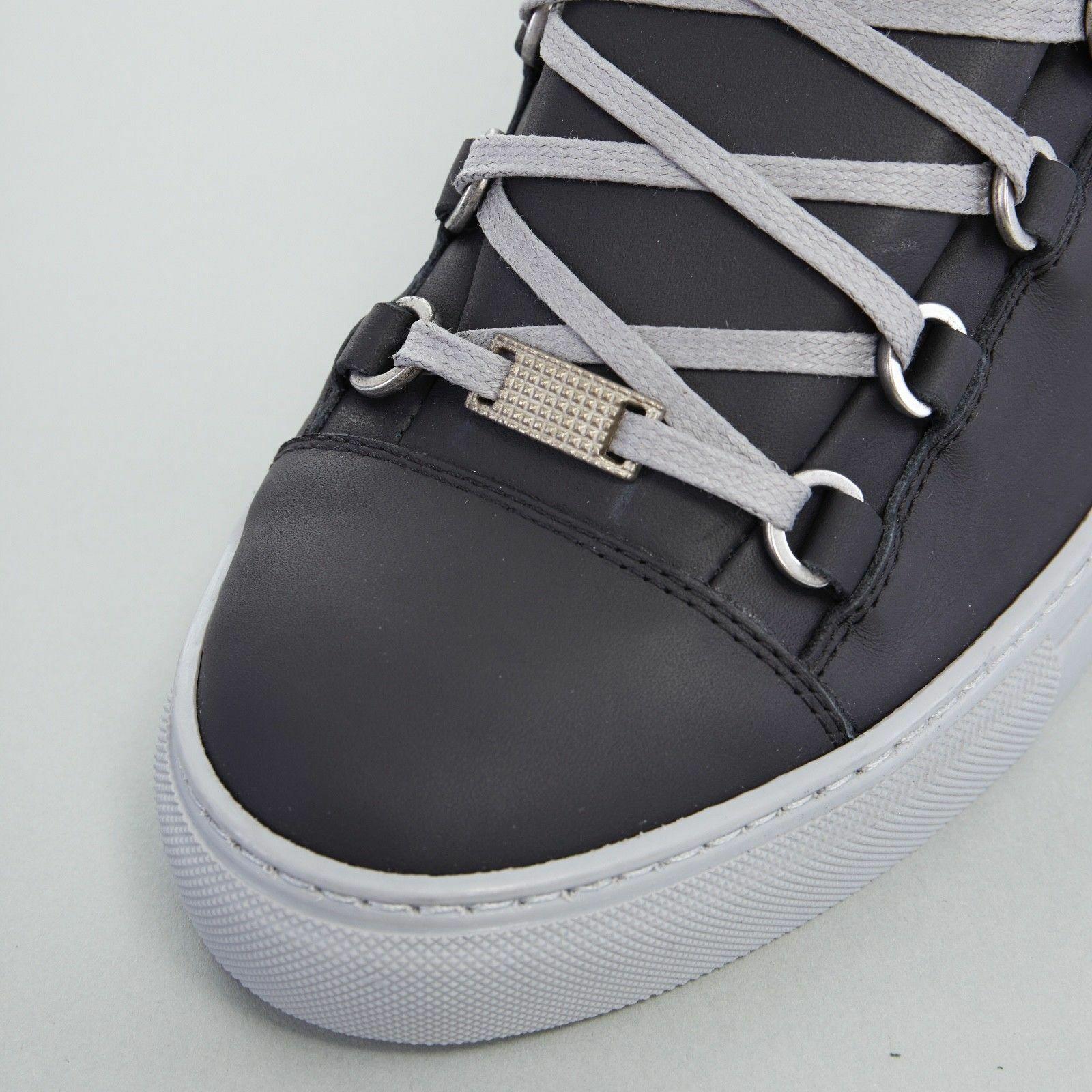 Men's new BALENCIAGA Arena black leather grey outsole laced high top sneakers EU41 US8