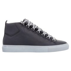 new BALENCIAGA Arena black leather grey outsole laced high top sneakers EU41 US8