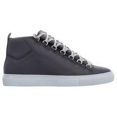 new BALENCIAGA Arena black leather grey outsole laced high top sneakers EU42 US9