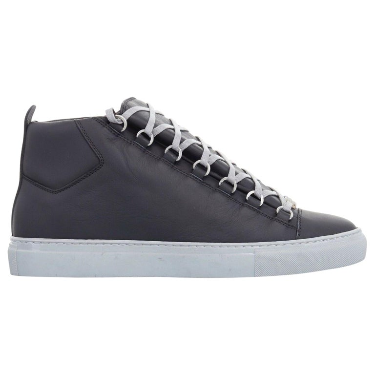 new BALENCIAGA Arena black leather grey outsole laced high top sneakers  EU42 US9 at 1stDibs