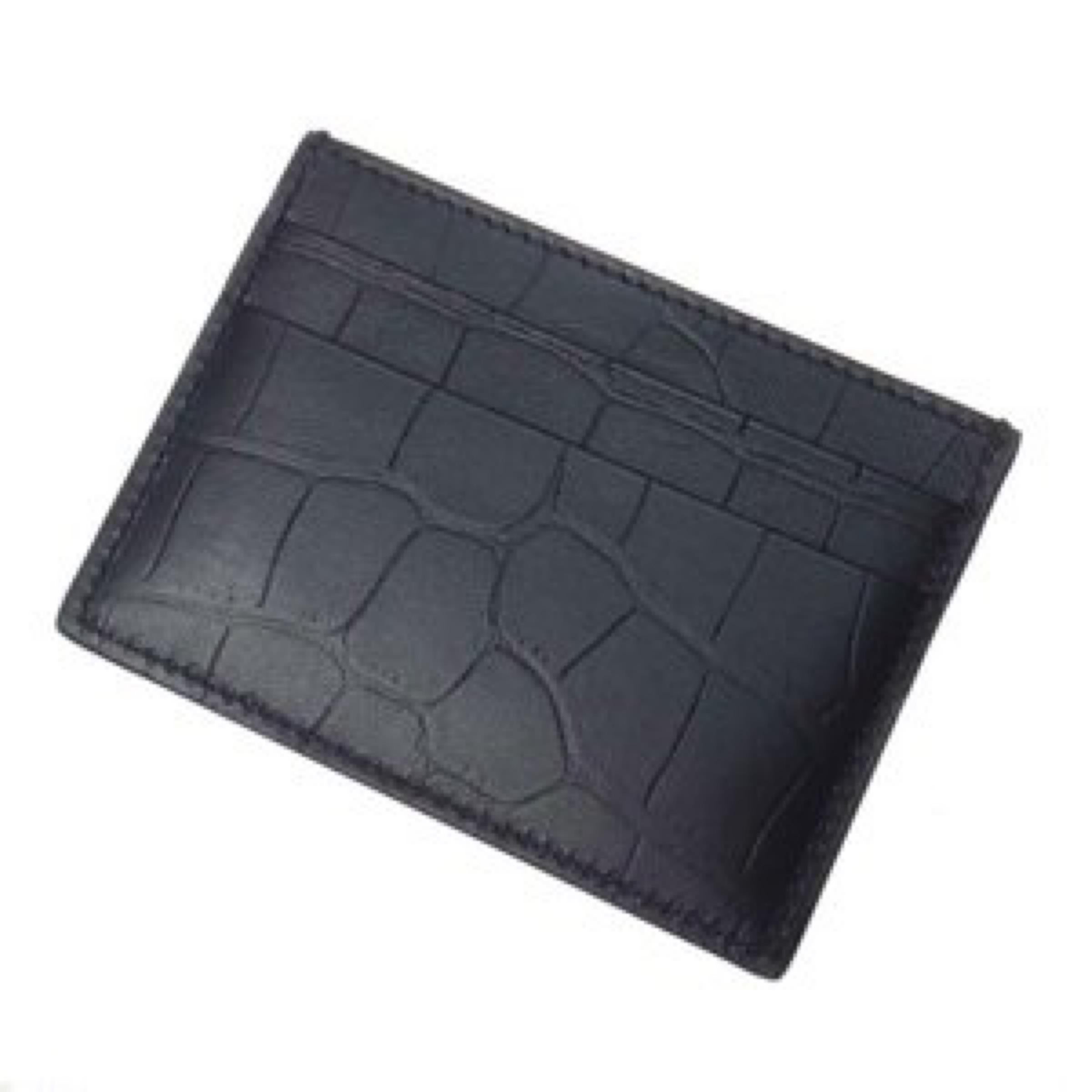 NEW Balenciaga Black B Logo Crocodile Skin Embossed Leather Card Holder Wallet For Sale 2