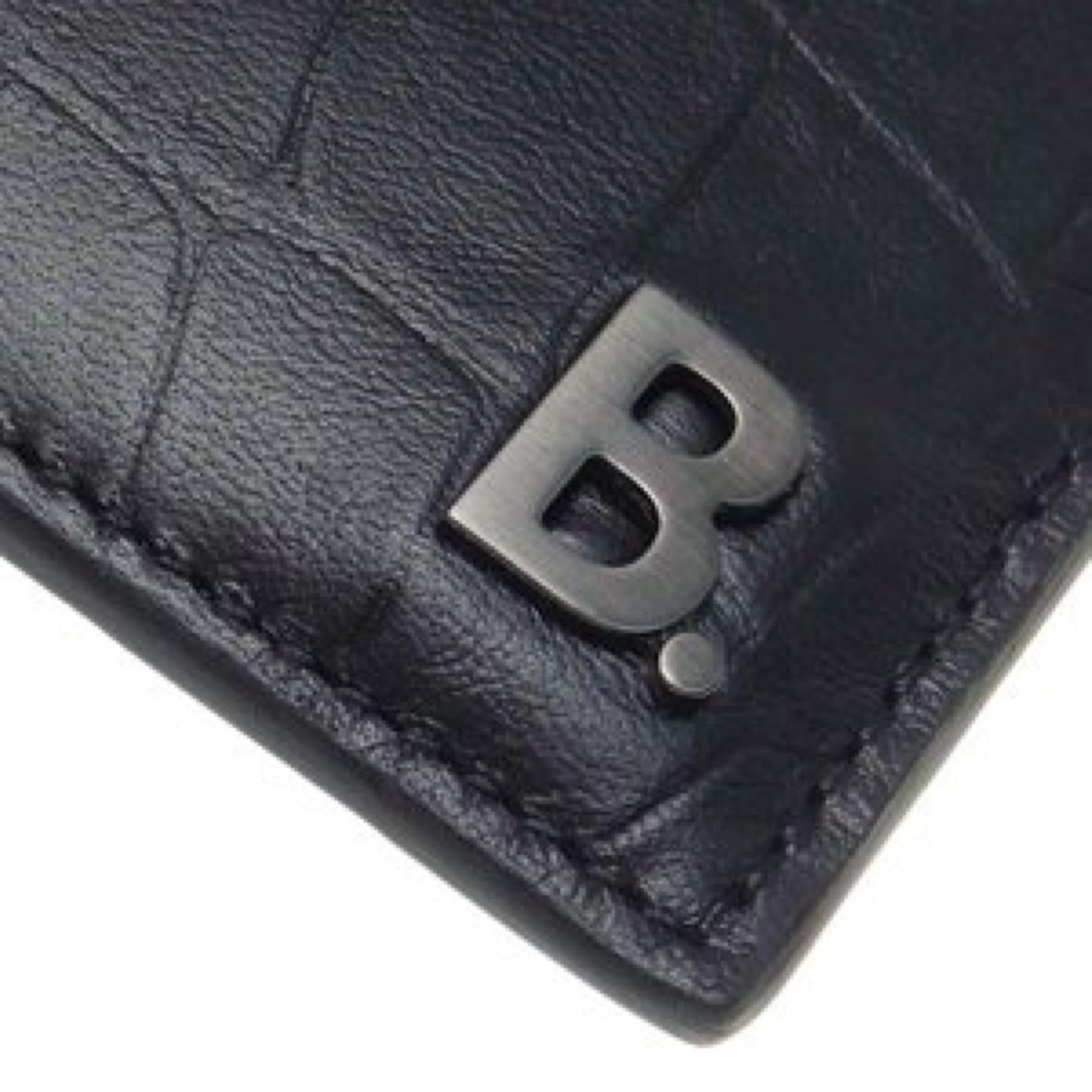 NEW Balenciaga Black B Logo Crocodile Skin Embossed Leather Card Holder Wallet For Sale 4