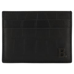NEW Balenciaga Black B Logo Crocodile Skin Embossed Leather Card Holder Wallet