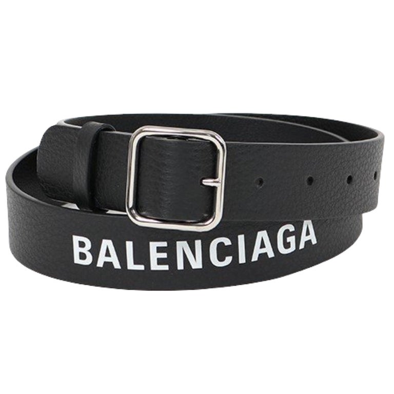 Balenciaga - Ceinture en cuir noire avec logo imprimé Baltimore, taille EU  90, état neuf - En vente sur 1stDibs