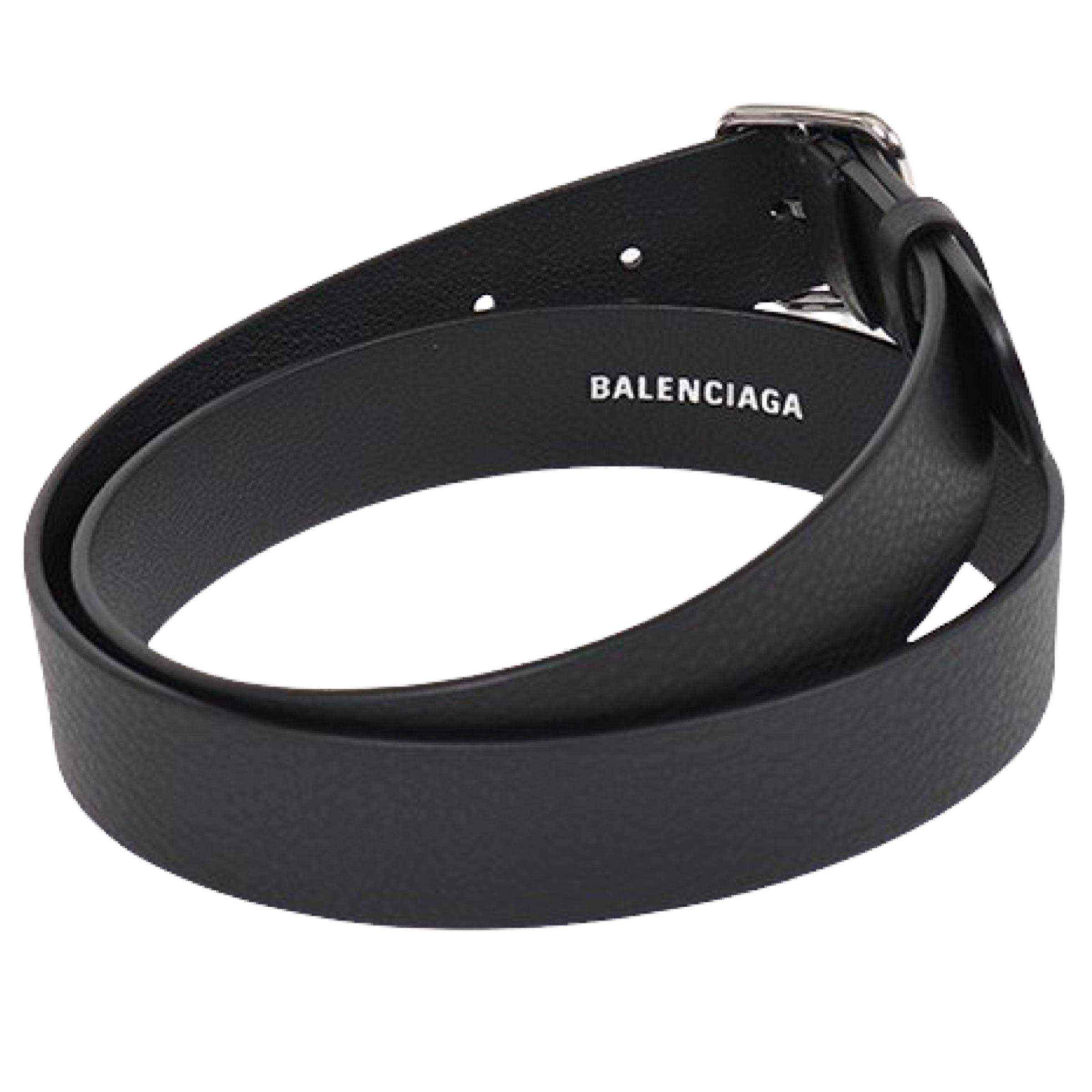NEW Balenciaga Black Baltimore Printed Logo Leather Belt Size 90 EU For Sale 1