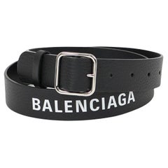NEW Balenciaga Black Baltimore Printed Logo Leather Belt Size 90 EU
