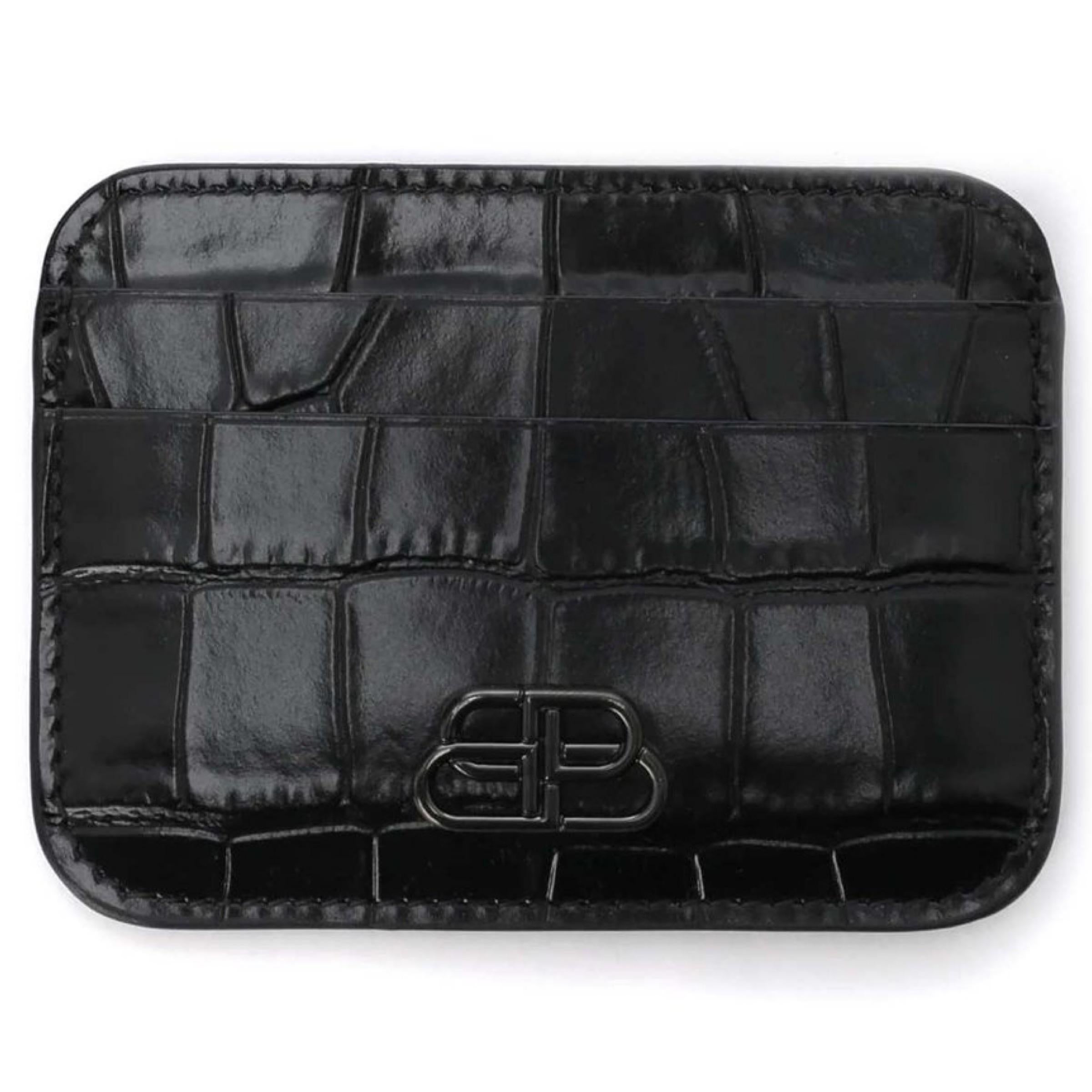 NEU Balenciaga Portemonnaie mit schwarzem BB-Logo und Krokodilprägung aus Leder (Schwarz) im Angebot