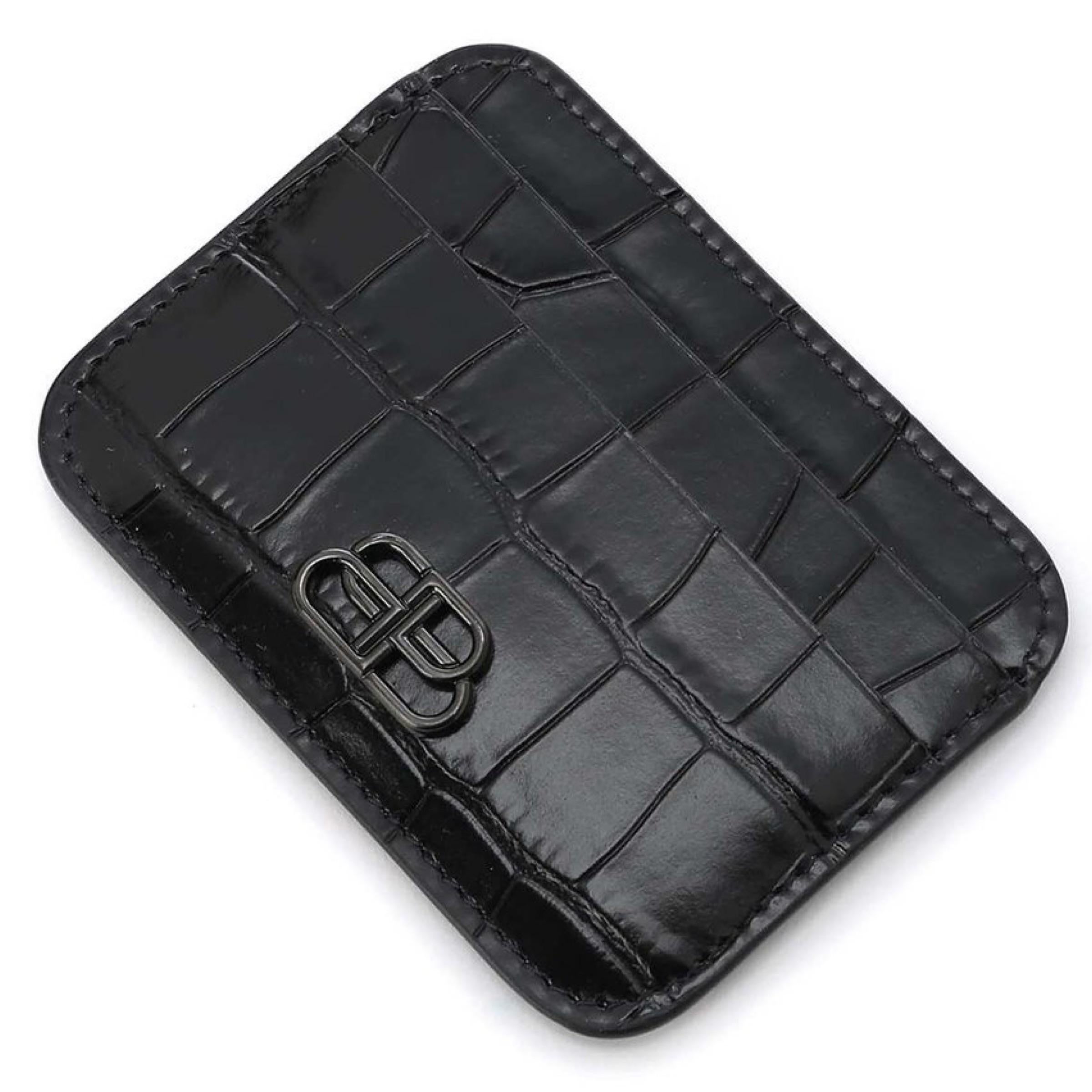 NEU Balenciaga Portemonnaie mit schwarzem BB-Logo und Krokodilprägung aus Leder für Damen oder Herren im Angebot