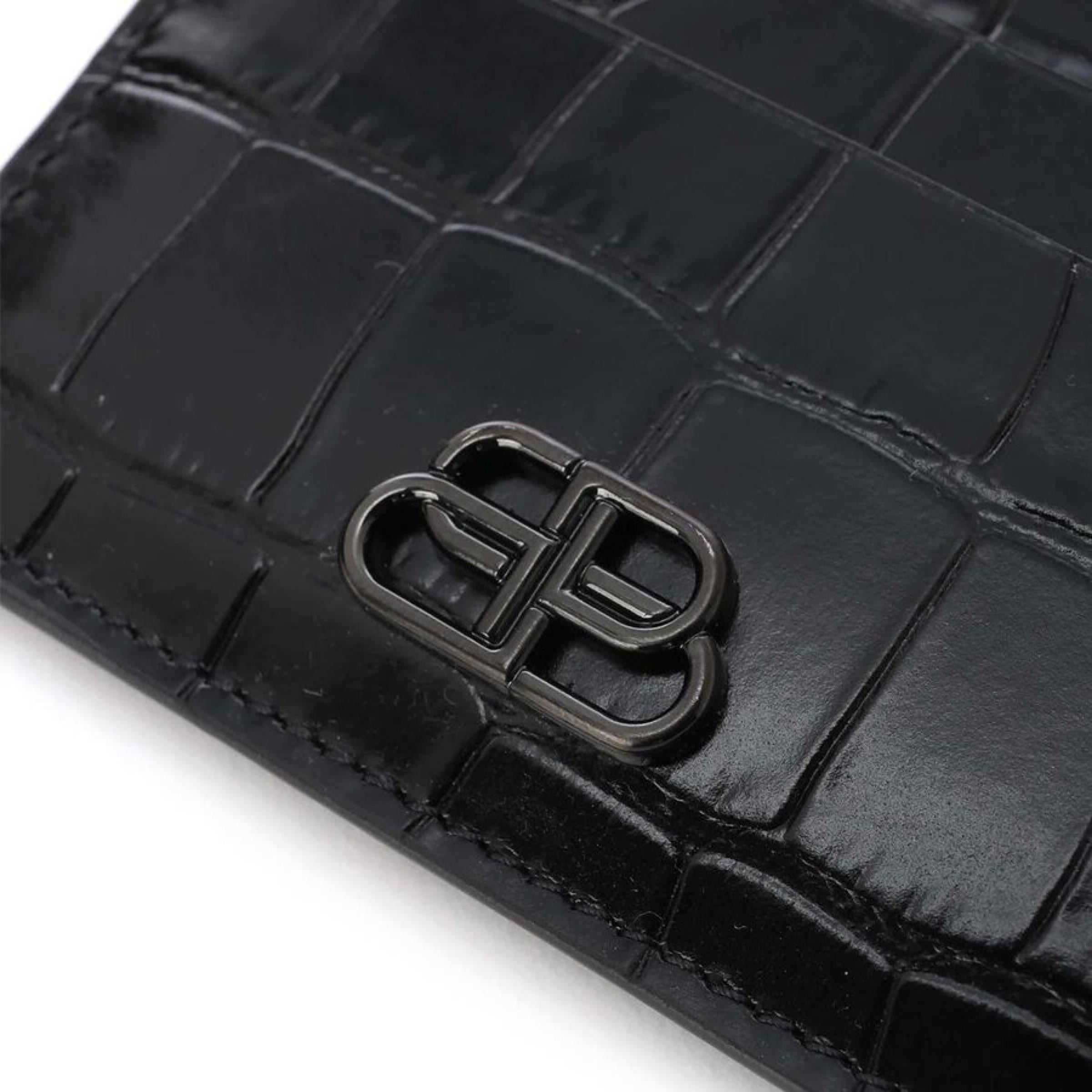 NEU Balenciaga Portemonnaie mit schwarzem BB-Logo und Krokodilprägung aus Leder im Angebot 3