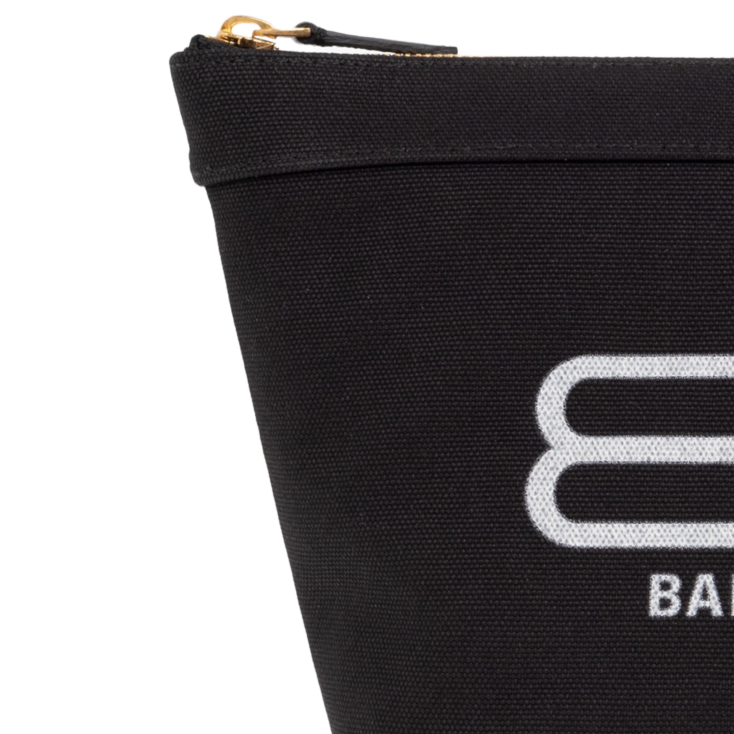New Balenciaga Black BB Logo Print Small Jumbo Canvas Clutch Pouch Bag For Sale 7