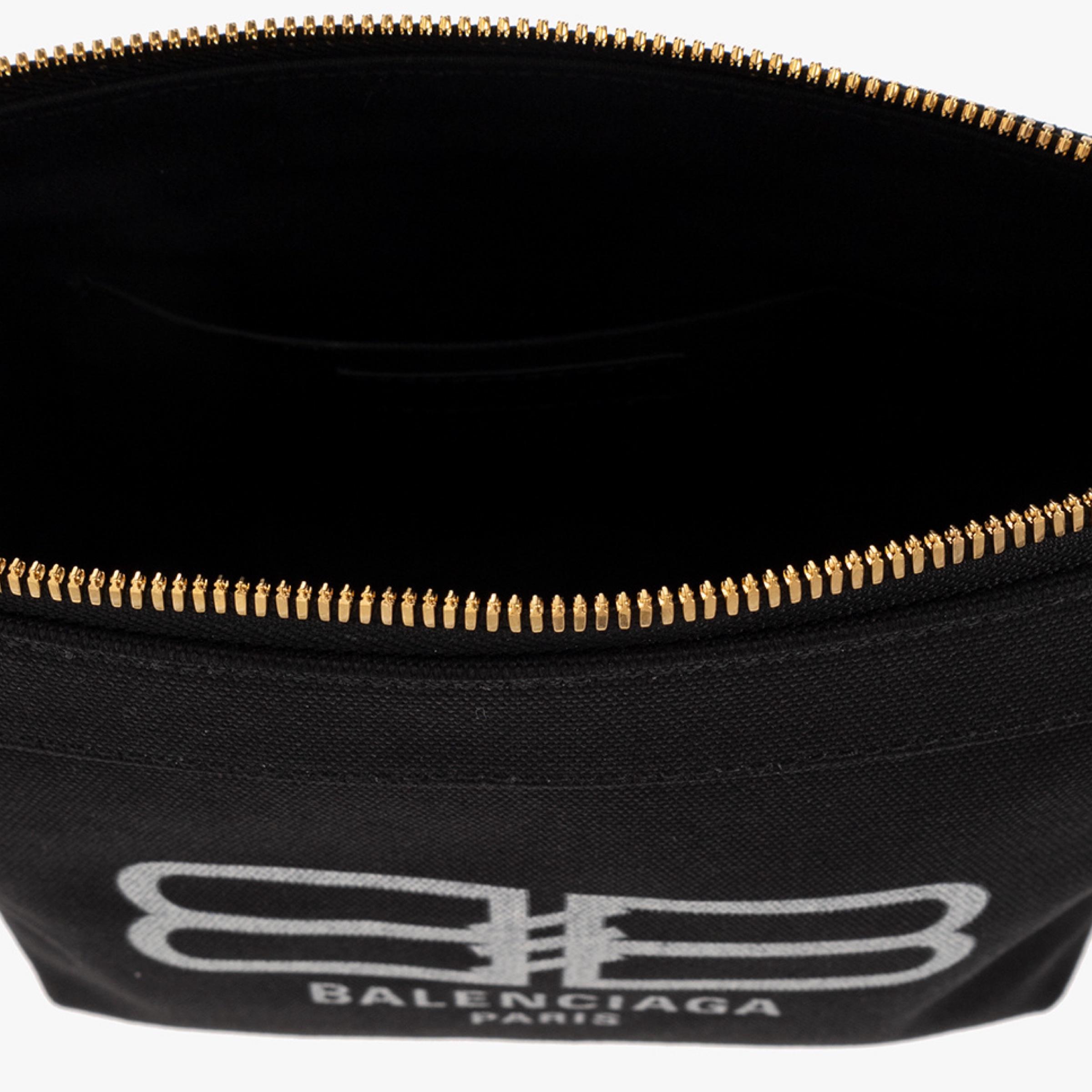 New Balenciaga Black BB Logo Print Small Jumbo Canvas Clutch Pouch Bag For Sale 8