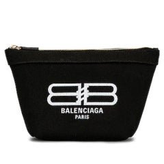 New Balenciaga Black BB Logo Print Small Jumbo Canvas Clutch Pouch Bag