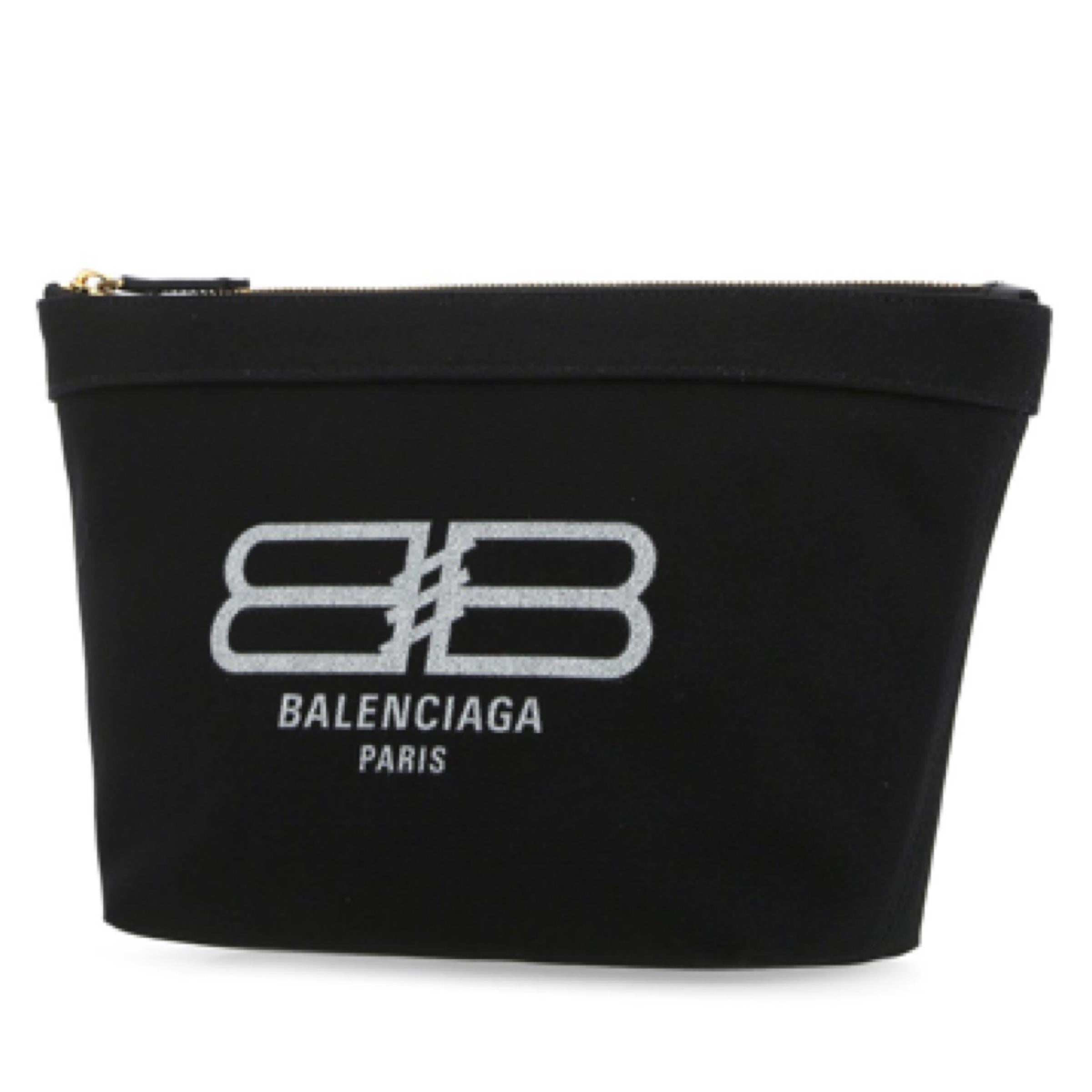 Women's or Men's New Balenciaga Black BB Logo Print Small Jumbo Canvas Clutch Pouch Bag For Sale