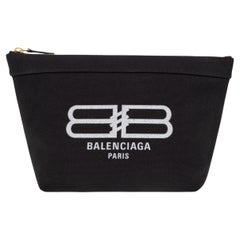 New Balenciaga Black BB Logo Print Small Jumbo Canvas Clutch Pouch Bag