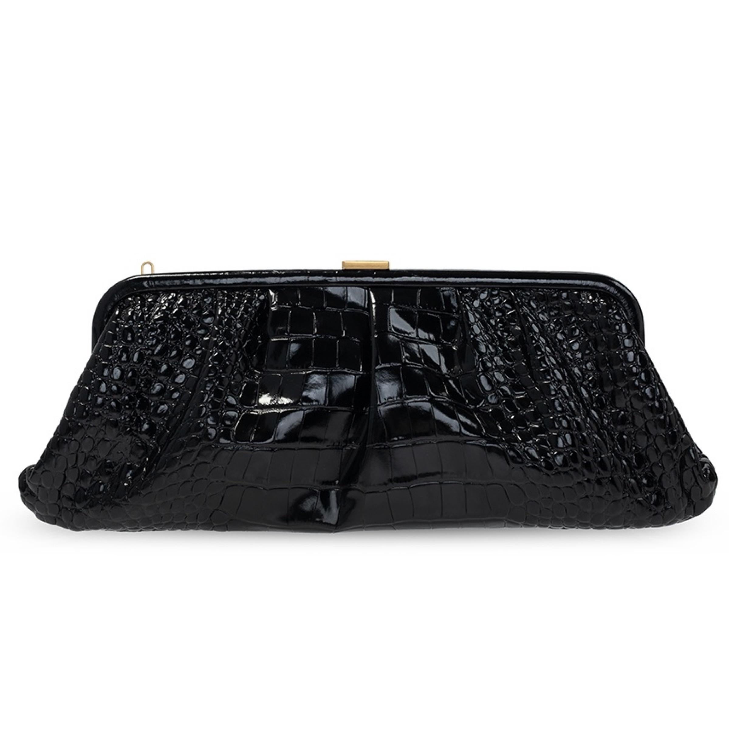 Women's NEW Balenciaga Black Cloud XL Crocodile Pattern Leather Clutch Crossbody Bag For Sale