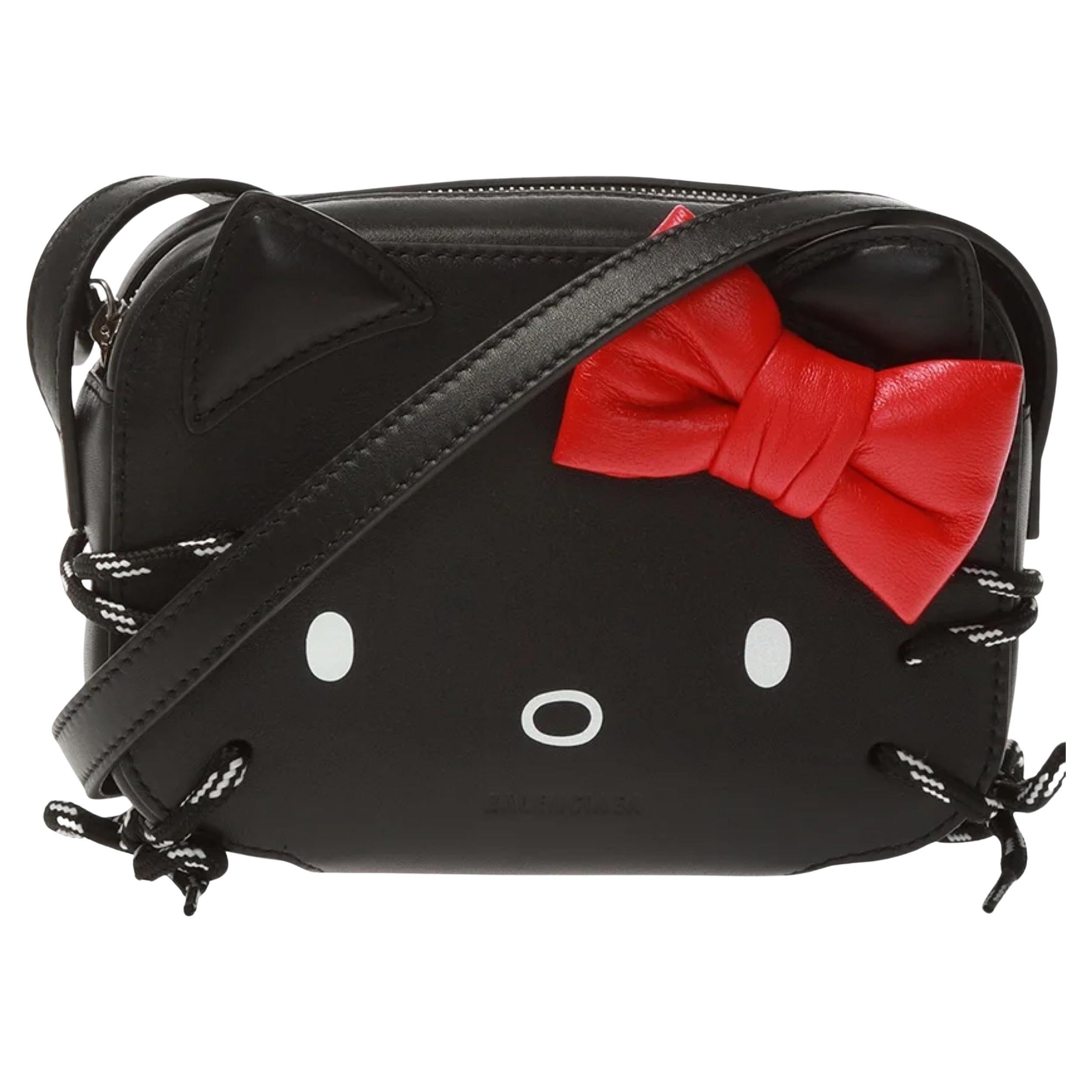 New Balenciaga Black Cross Kitty Leather Crossbody Bag For Sale
