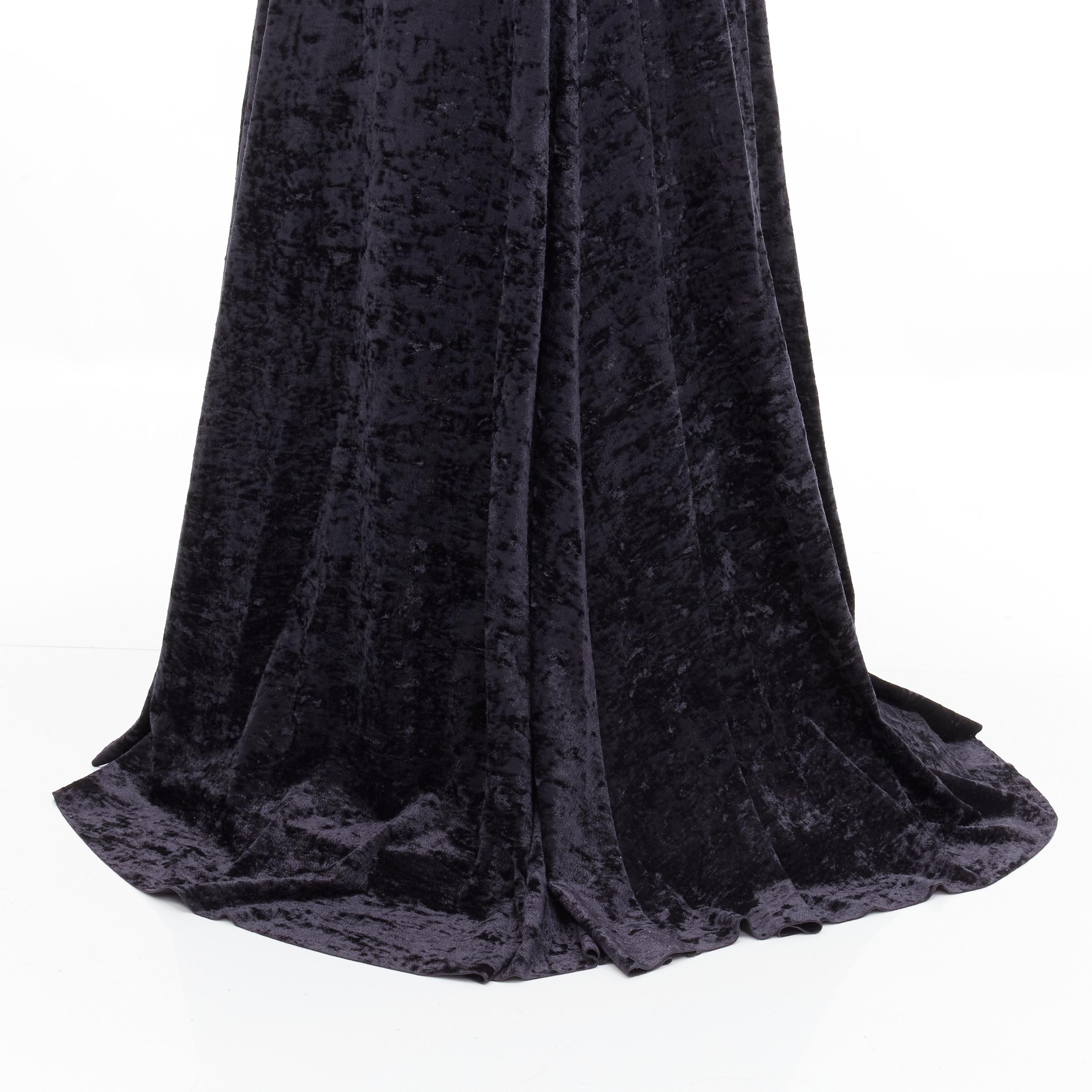 Women's new BALENCIAGA black crushed velvet long sleeve train evening gown dress FR36 S