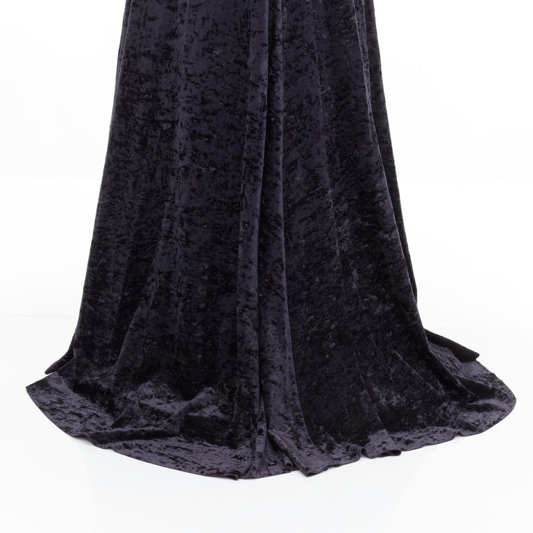 new BALENCIAGA black crushed velvet long sleeve train evening gown dress  FR36 S at 1stDibs