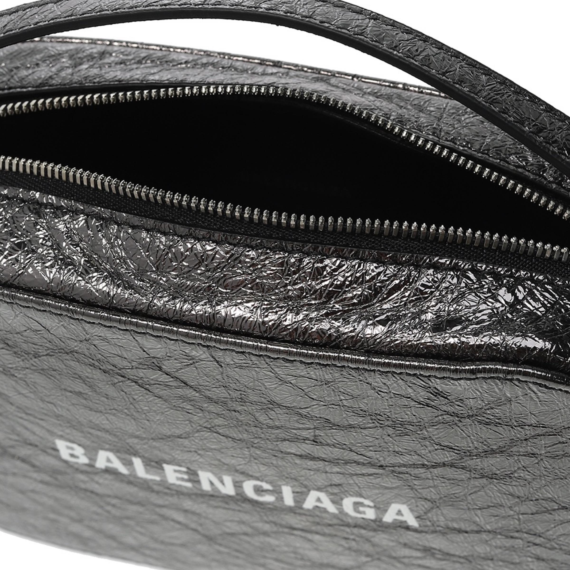 NEW Balenciaga Black Everyday XS Textured Leather Camera Crossbody Shoulder Bag For Sale 5