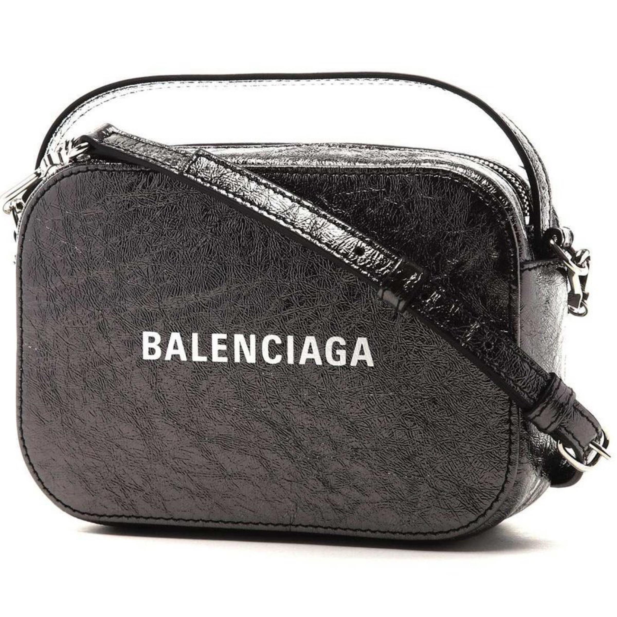 Women's NEW Balenciaga Black Everyday XS Textured Leather Camera Crossbody Shoulder Bag For Sale
