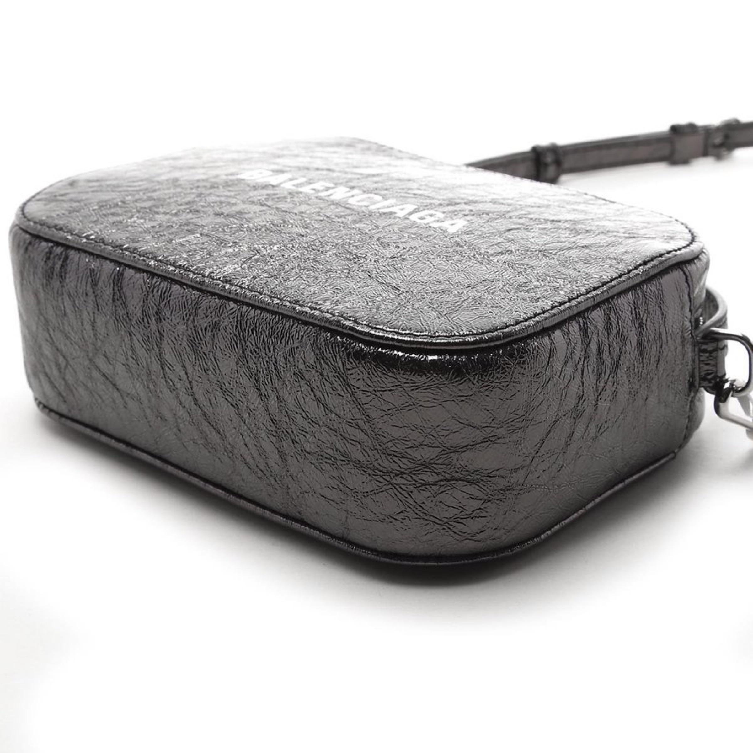 NEW Balenciaga Black Everyday XS Textured Leather Camera Crossbody Shoulder Bag For Sale 3