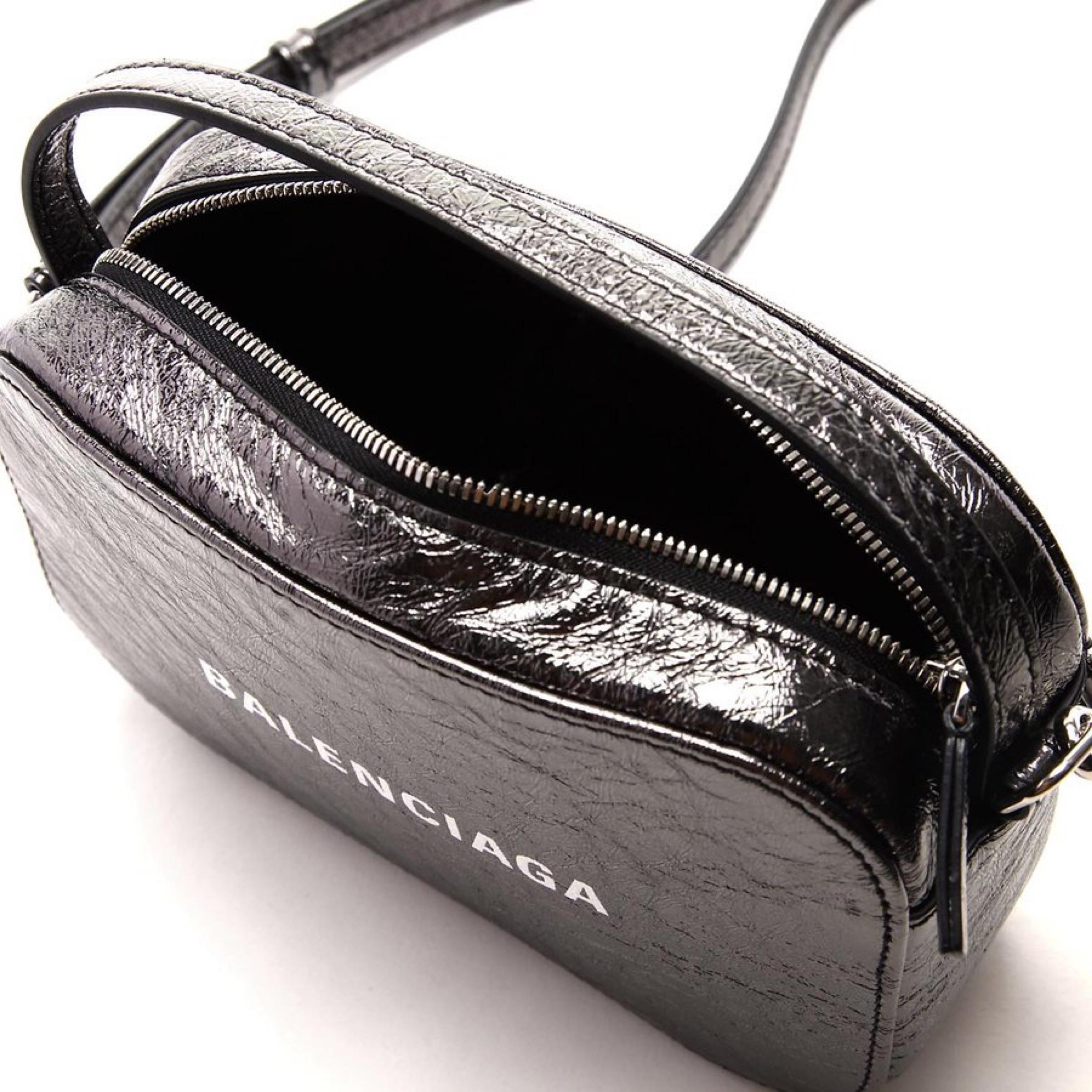 NEW Balenciaga Black Everyday XS Textured Leather Camera Crossbody Shoulder Bag For Sale 4