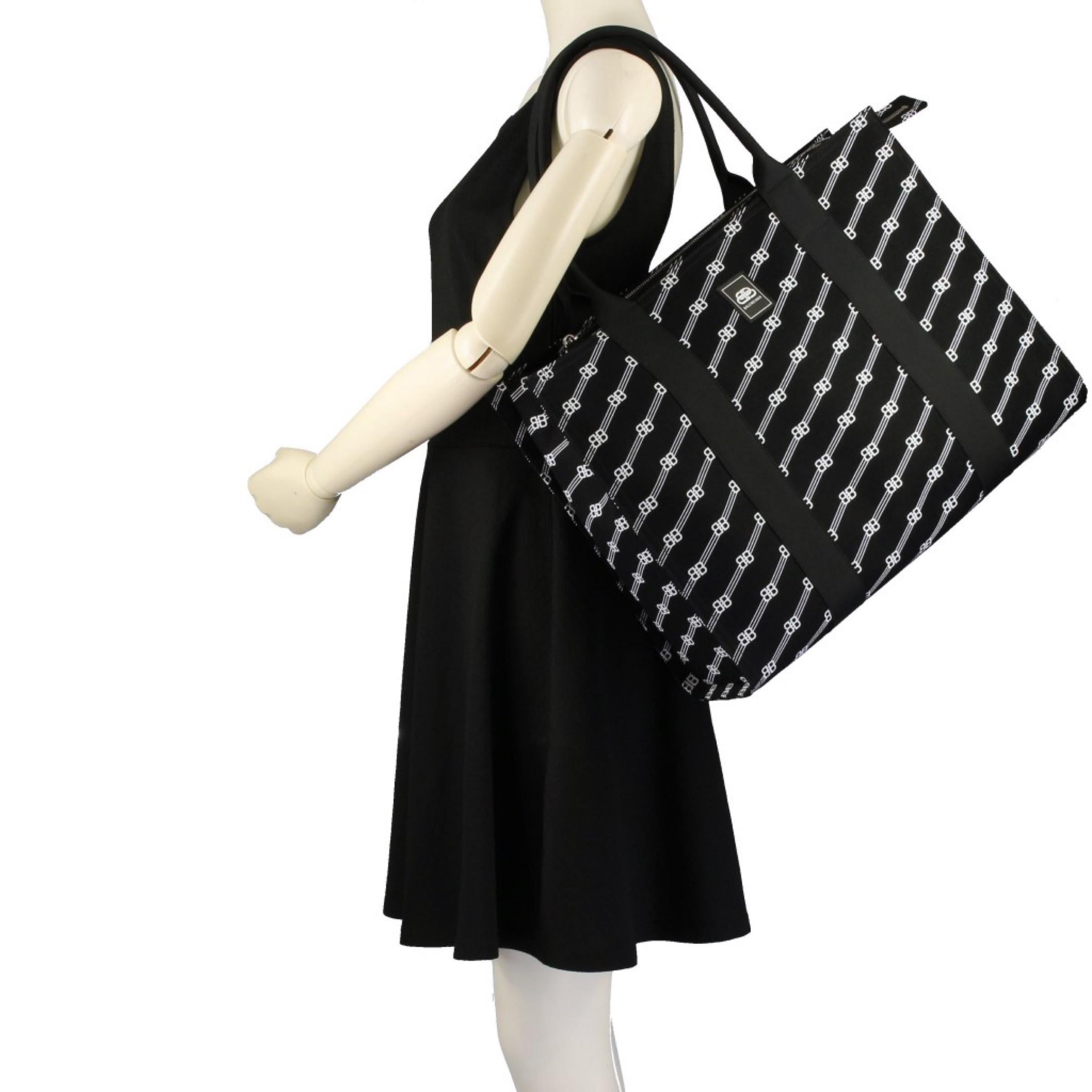 NEW Balenciaga Black Large Diagonal Monogram BB Logo Canvas Tote Shoulder Bag For Sale 6