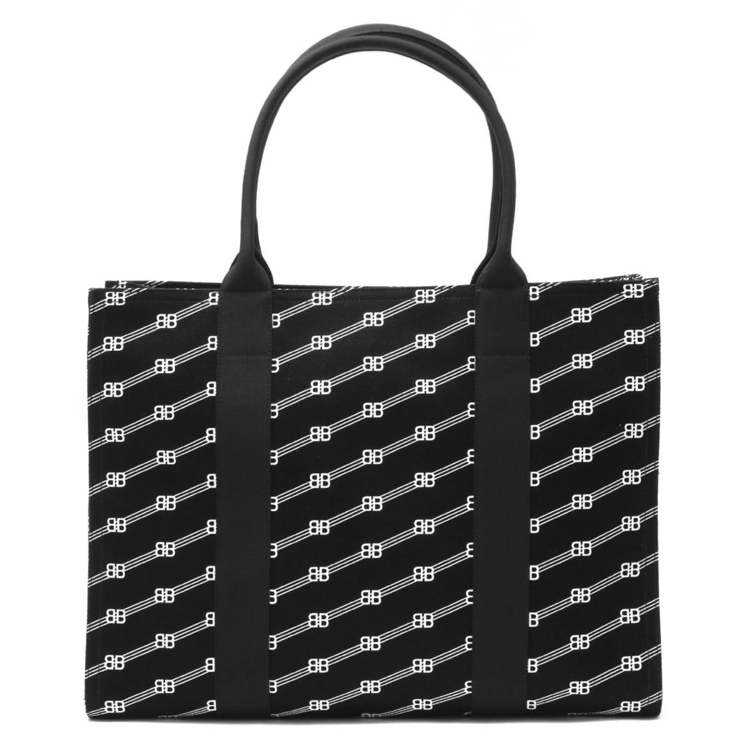 Women's or Men's NEW Balenciaga Black Large Diagonal Monogram BB Logo Canvas Tote Shoulder Bag For Sale