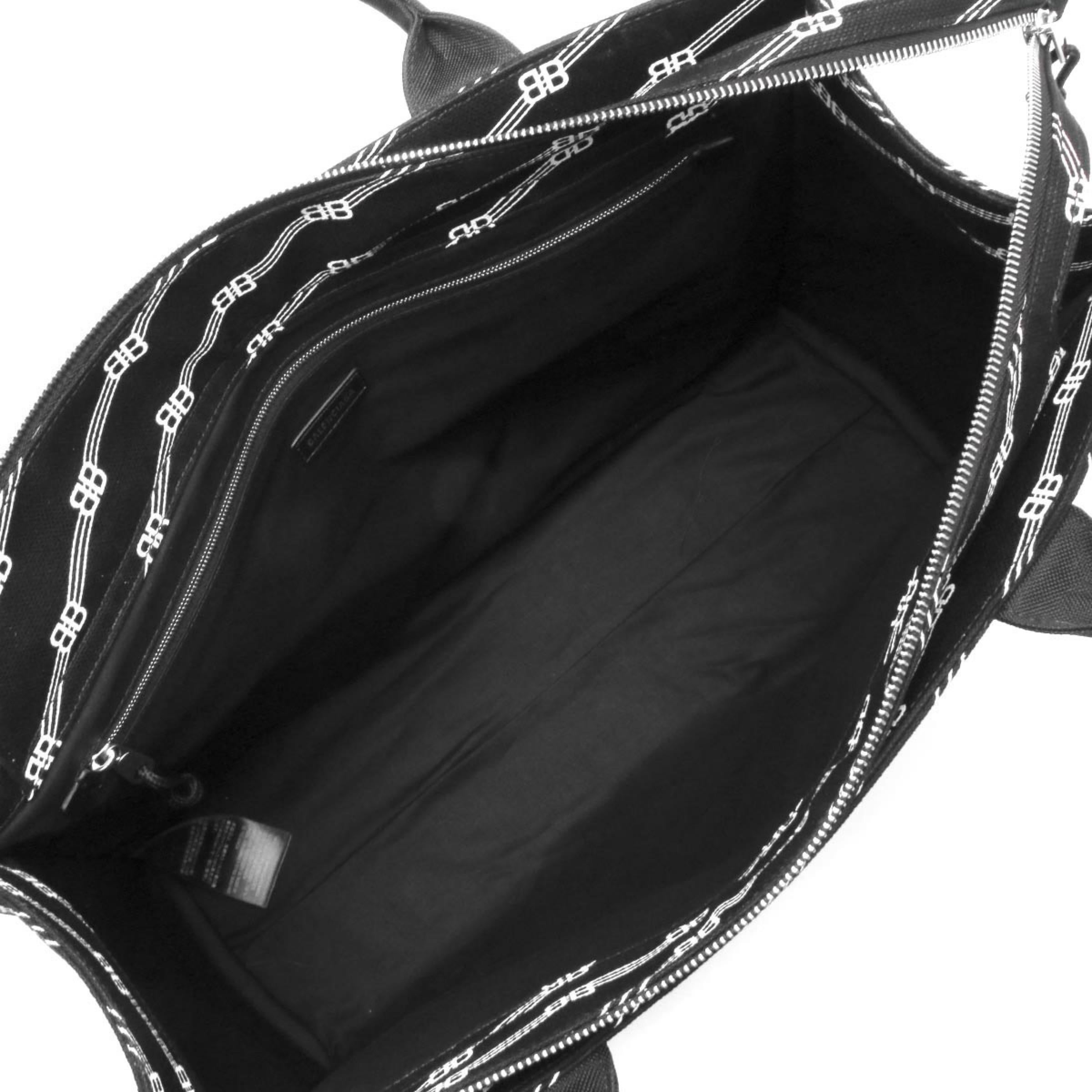 NEW Balenciaga Black Large Diagonal Monogram BB Logo Canvas Tote Shoulder Bag For Sale 2