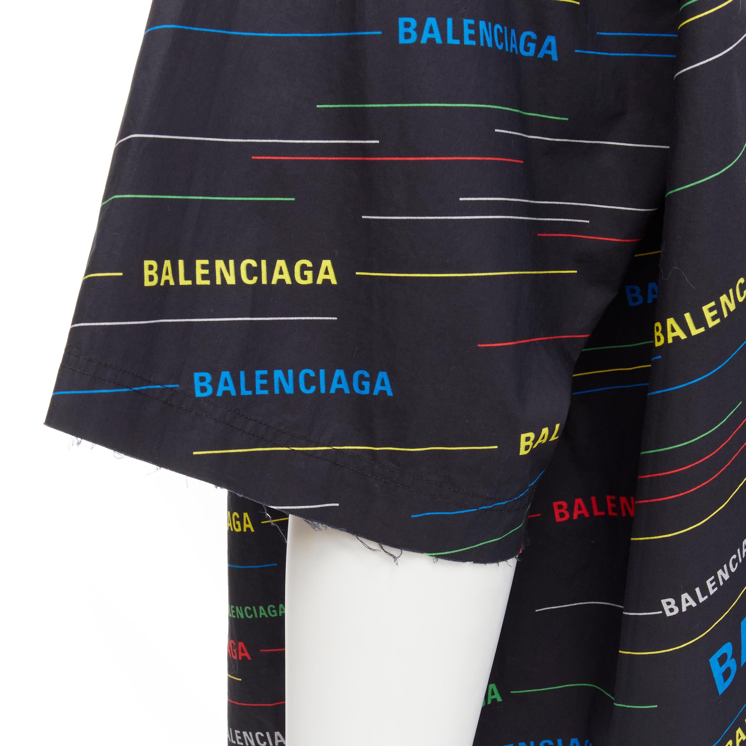 Men's new BALENCIAGA black multicolor logo monogram stipe print boxy shirt EU40 M For Sale
