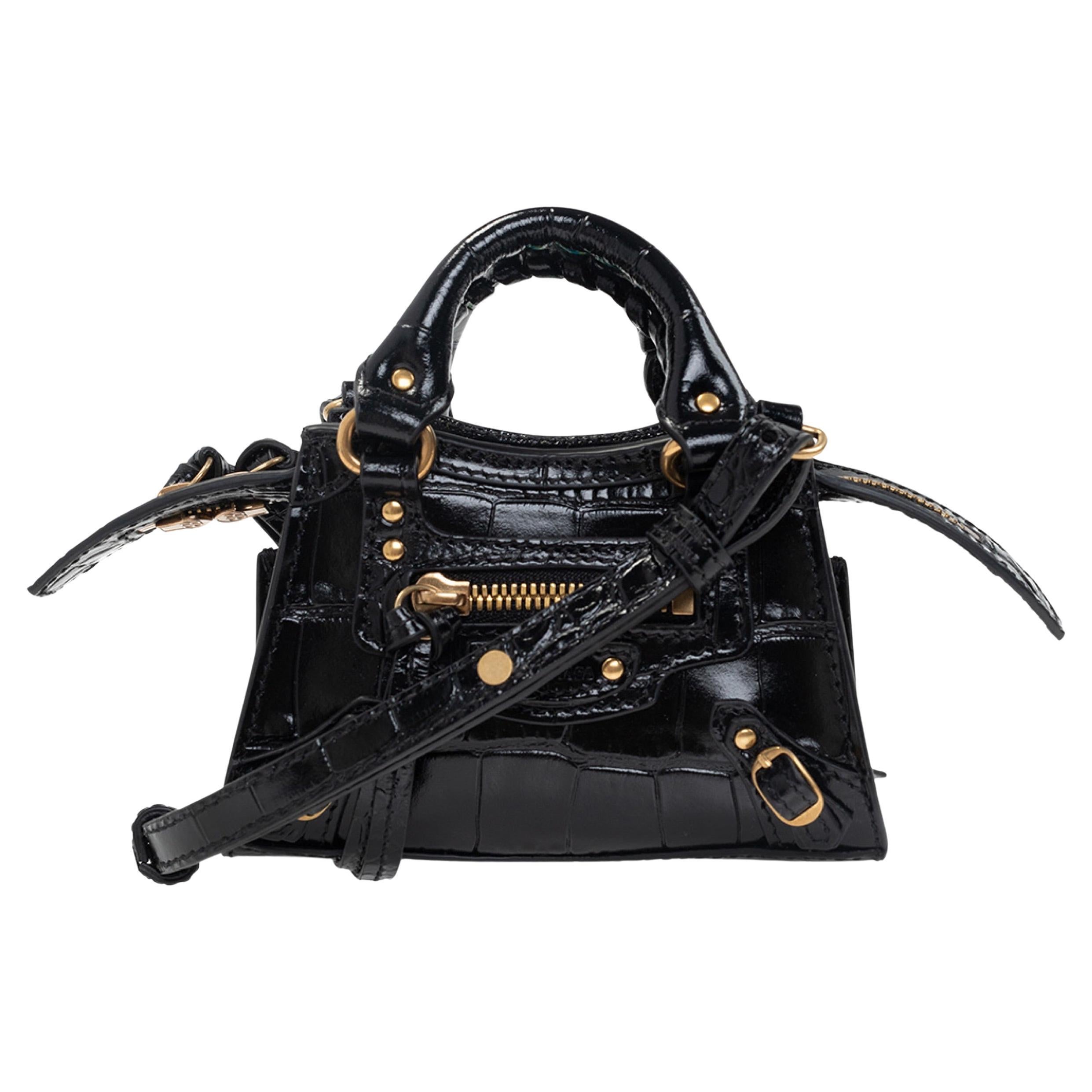 NEW Balenciaga Black Neo Classic City Crocodile Pattern Leather Crossbody  Bag For Sale at 1stDibs