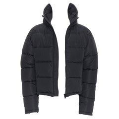 new BALENCIAGA black nylon logo embroidery cropped padded down puffer EU50 L