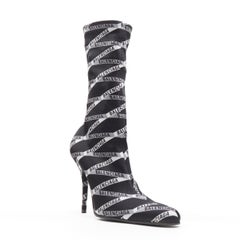 new BALENCIAGA blackmonogram print spandex high heel sock high heel boot EU36